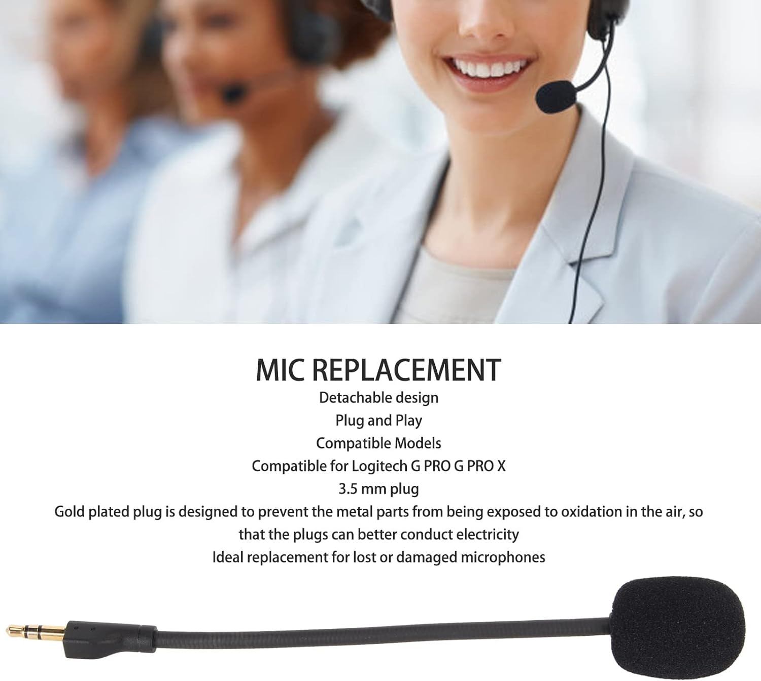 EVGATSAUTO Mic Replacement, 3.5Mm Gold Plated Rotatable Plug Detachable Boom Microphone with Foam Cover for G PRO G PRO X image number 2