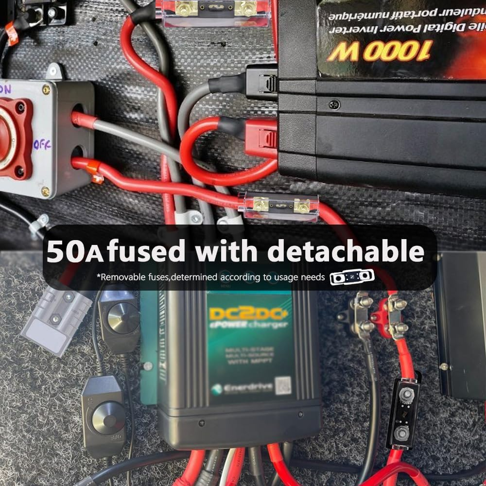 6AWG Anderson Connector to Battery Terminal Eyelet Dia.6Mm with Fused Holder,13.5Mm&sup2; Pure Copper for Solar,Battery Box(Ad-6Mm Eyelets- Fused)