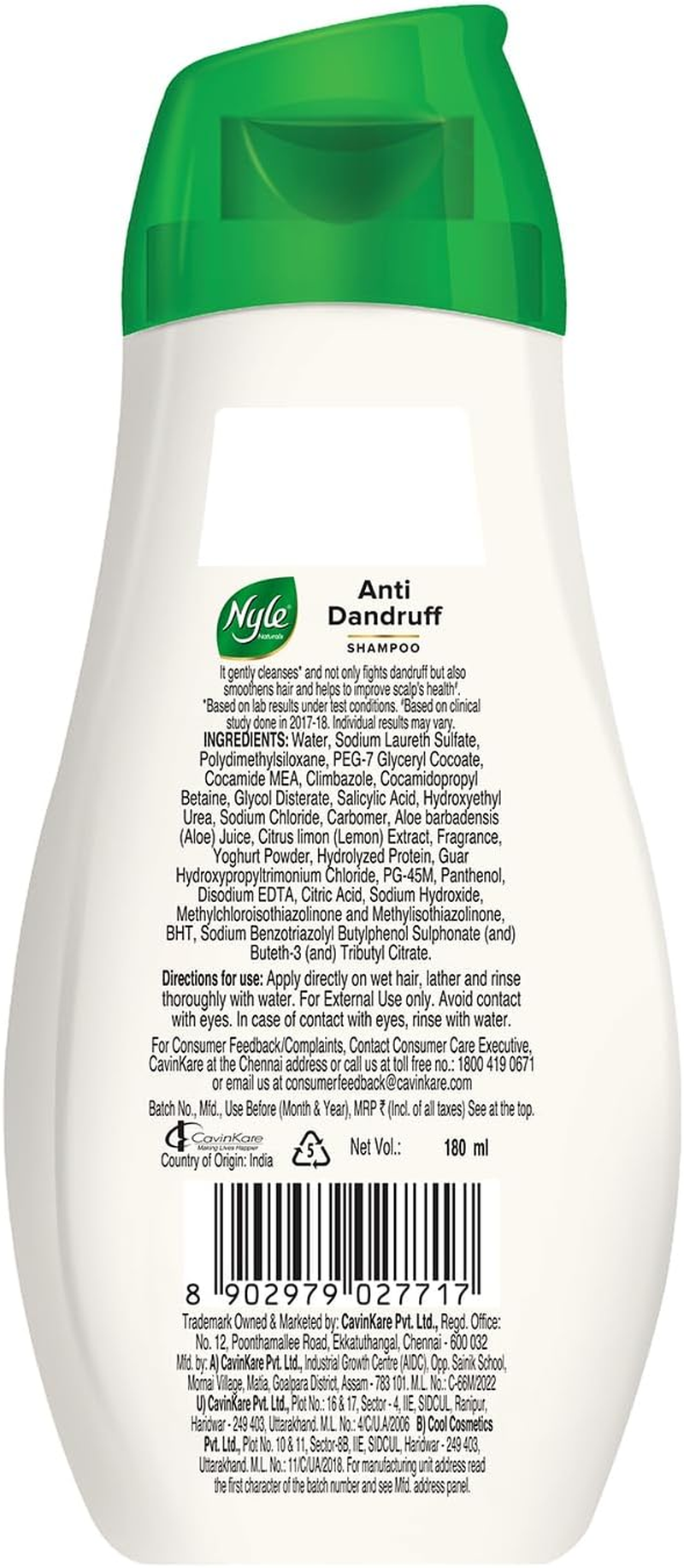 Nyle Naturals anti Dandruff Shampoo, with Goodness of Lemon and Curd, 180Ml, White, (NYAM0180AD04R) image number 3