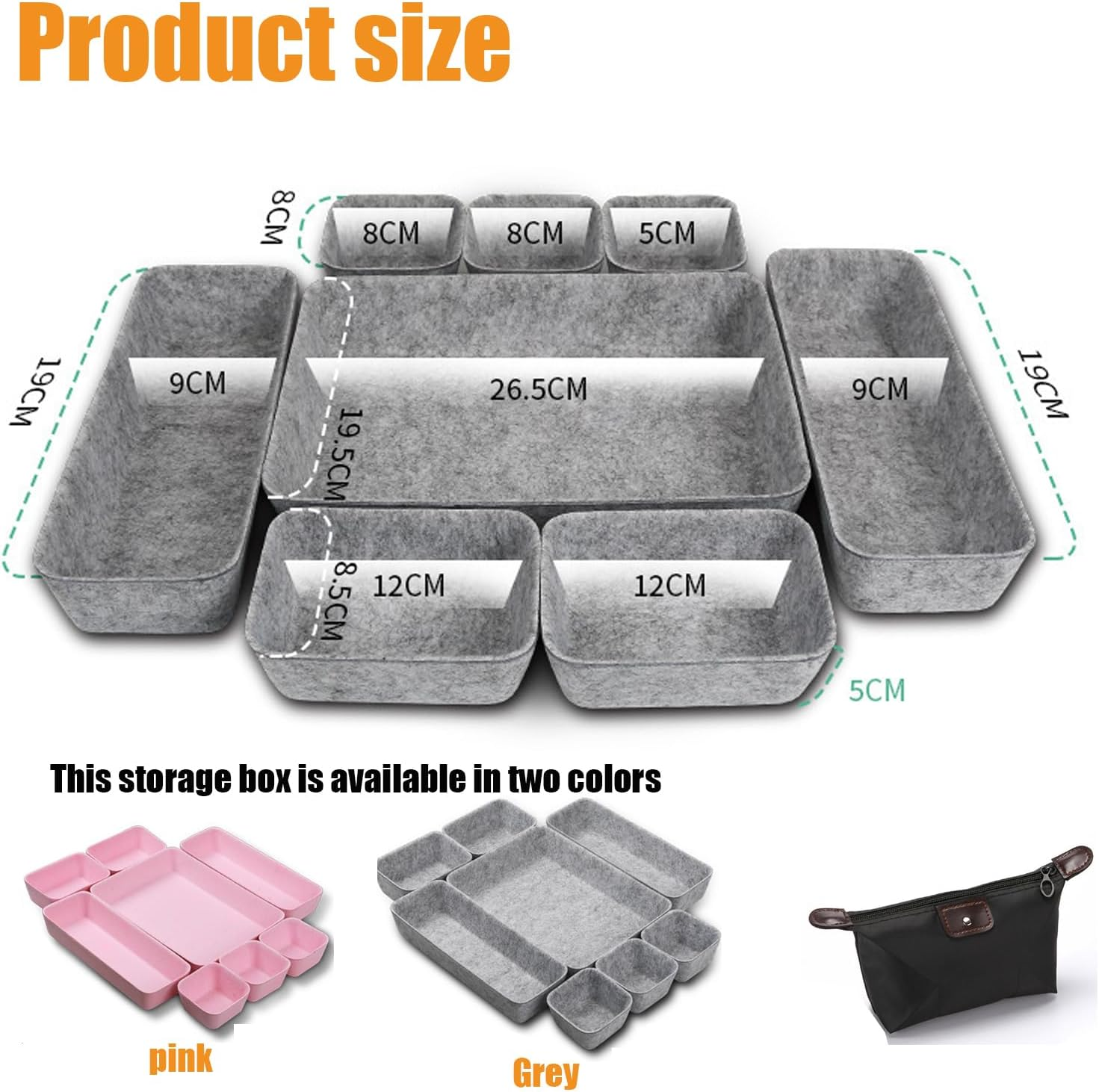 Drawer Organizers Tray Felt Storage Bins Office Desk，Grey Storage Container,Jewelry Organizing Box (Grey) image number 4