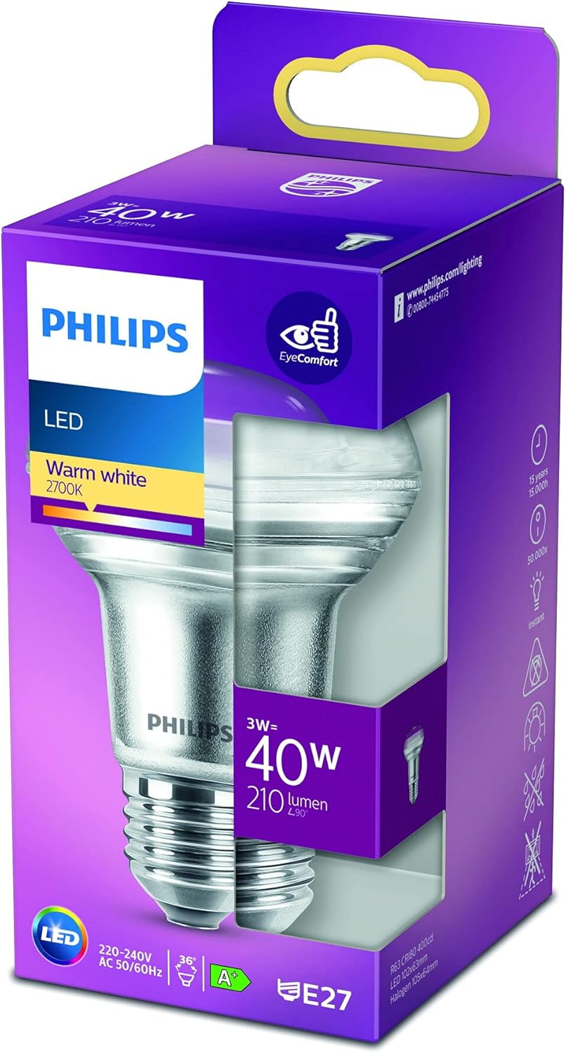 Philips LED Classic Reflector Light Bulb [E27 Edison Screw] 3W - 40W Equivalent, Warm White (2700K), Non-Dimmable 929001891355 image number 1