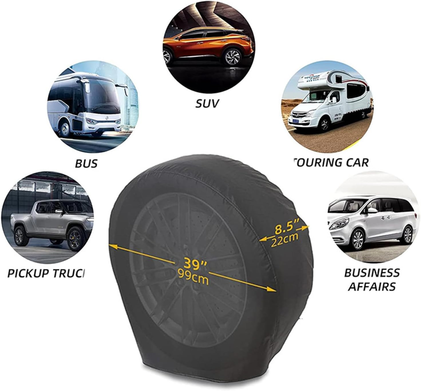 Yharnamite 4 Pcs Durable 420D Oxford Cloth Wheel Covers, Tire Covers for Winter, Spare Tire, and Snow Protection - Perfect for Long-Term Storage or Everyday Use (60-66CM) image number 1