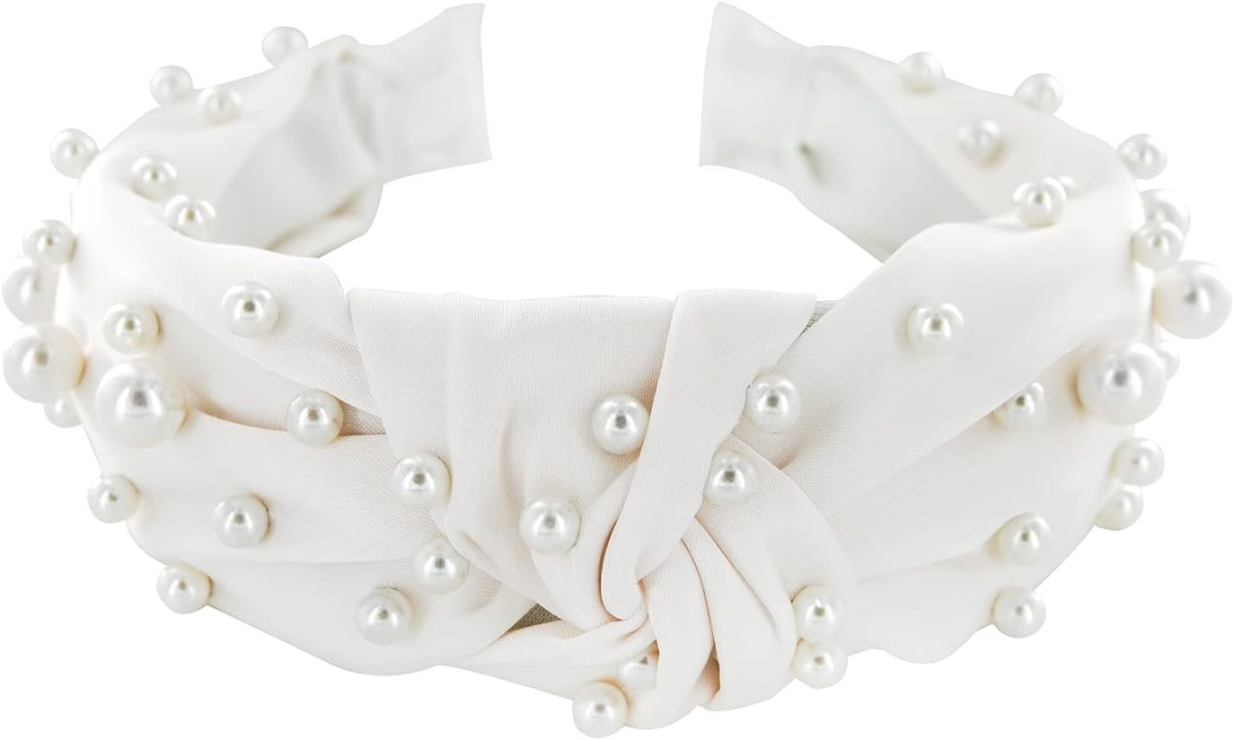 Axy HR35AP Headband with Pearls and Knot Satin Covered Vintage Beautiful Headband Hair Accessories Women'S Headband (Taupe)