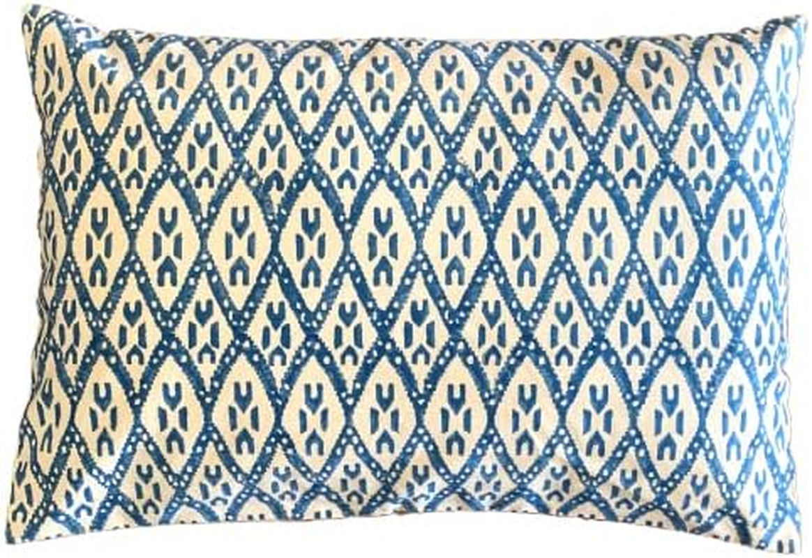 Blue Ikat Hand Block Print Canvas Bohemian Boho Style Cotton Cushion Cover Pillow (45Cm/2Pcs)