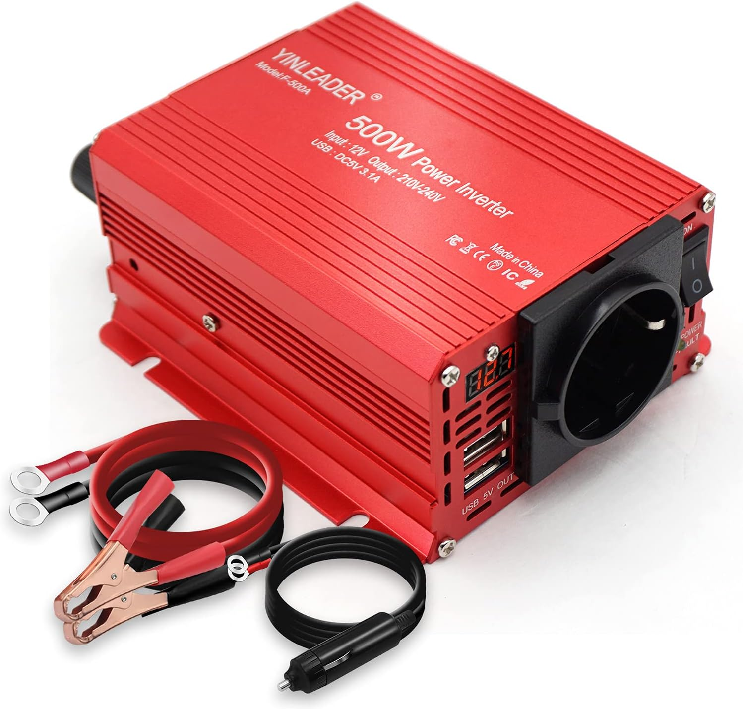 500W 12V 220V Dual USB Power Inverter DC 12V AC 230V Inverter Transformer with Cigarette Lighter Socket image number 3