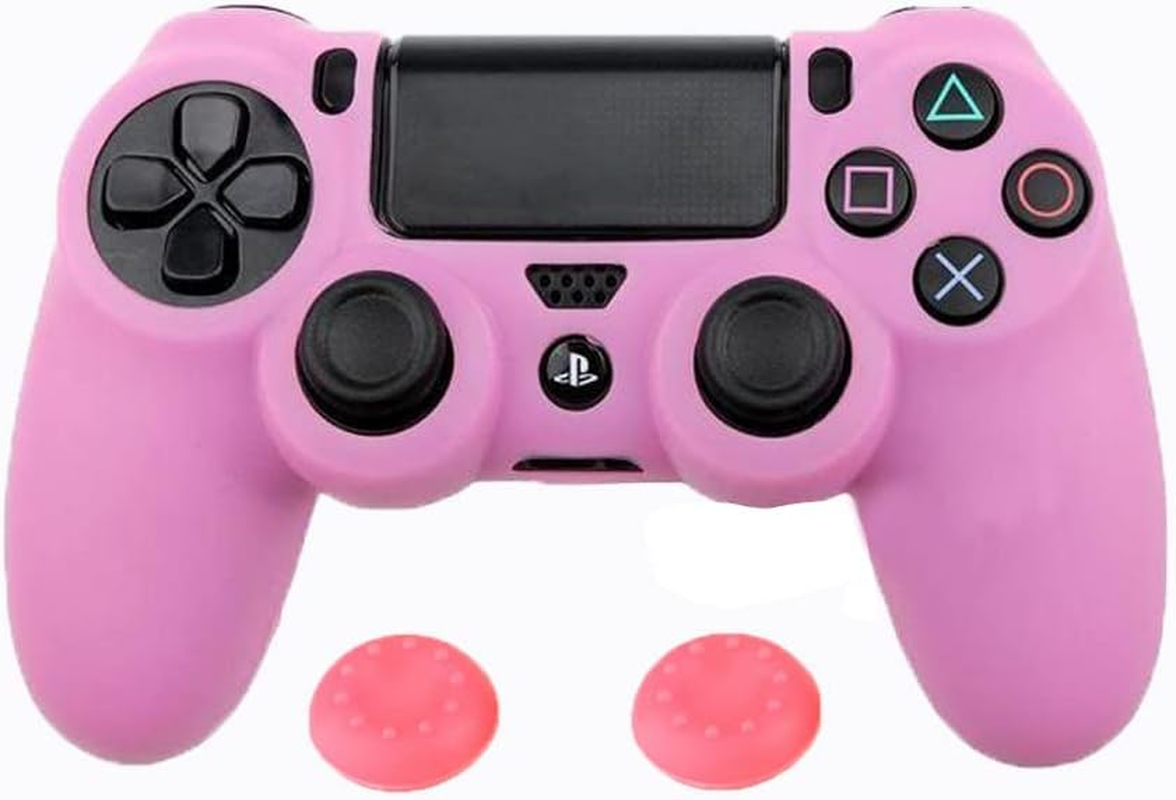 ZOMTOP Silicone PS4 Controller Case: a Second Skin for Your Gamepad - Soft, Anti-Slip, Shockproof - Original Color with Grips and Caps(Pink)