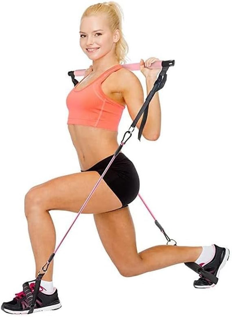 Multi Functional Pilates Bar Kit with Resistance Bands, Ankle Bands for Leg Butt Training, Adjustable 3 Section for Full Body Workouts, Pilates Workout Equipment for Legs, Hip, Waist, Arm image number 1