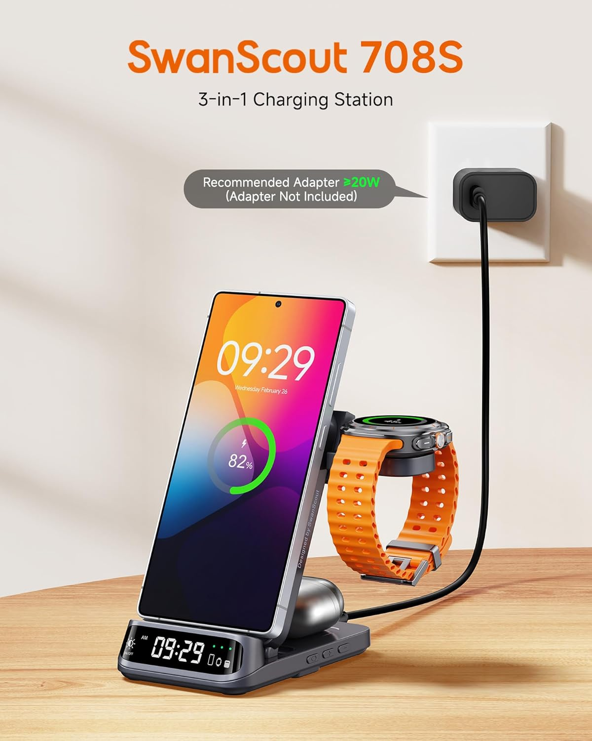 Wireless Charging Station for Samsung, 3 in 1 Wireless Charger for Samsung S25/S24/S23/Z Flip/Z Fold, for Galaxy Watch 8 Classic/8/Ultra/7/Fe/6/5, Swanscout 708S image number 3