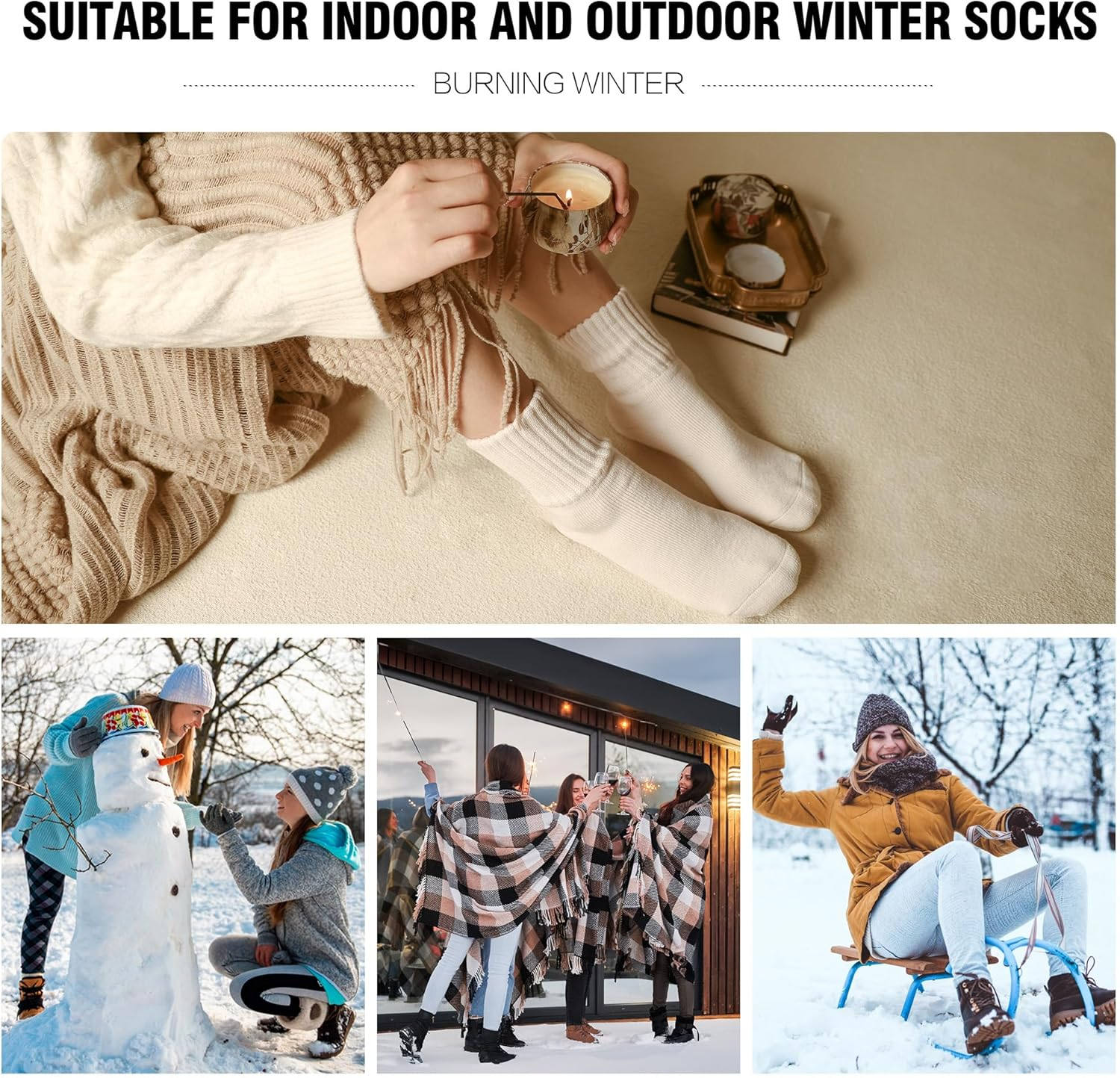 CLOSEMATE Womens Thick Full Cushioned Thermal Warm Boot Socks for Winter 3 Pairs image number 1