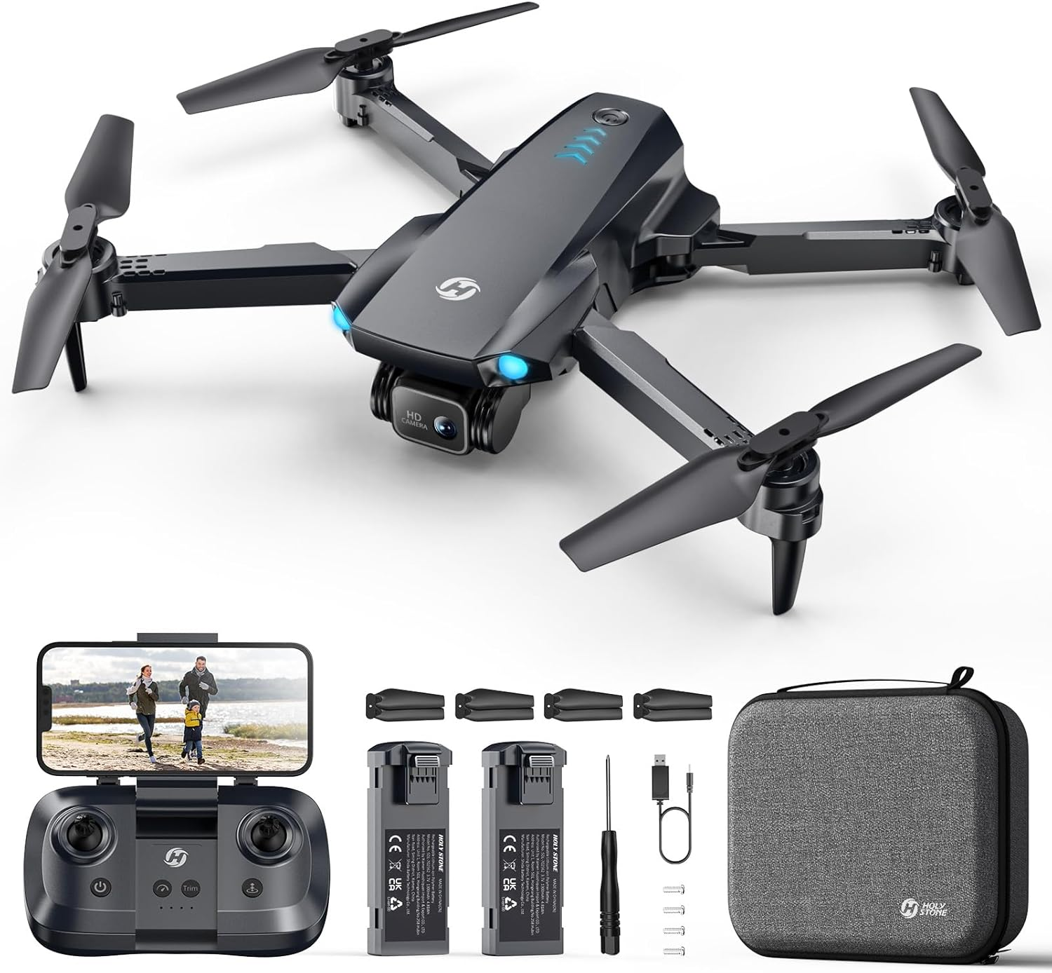 Holy Stone HS290 Foldable Drone with 1080P HD FPV Camera for Adults and Kids, RC Quadcopter with Optical Flow, Voice & Gesture Control, APP Control,Tap Fly, 3 Speed Modes,2 Modular Batteries,Toys Gifts for Boys and Girls