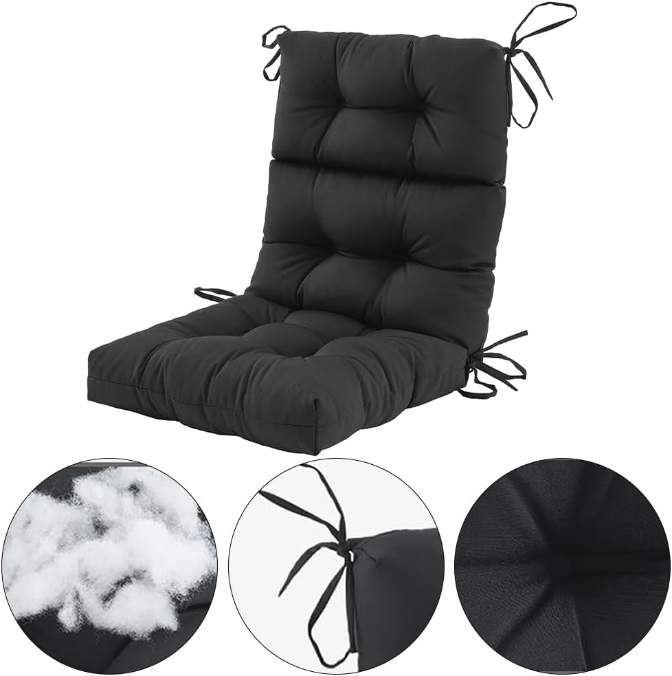 Outdoor Waterproof and Sun-Protective Folding Seat Cushion, Soft Chaise Lounge Chair Cushions, High Back Cushions with Ties, Black image number 4