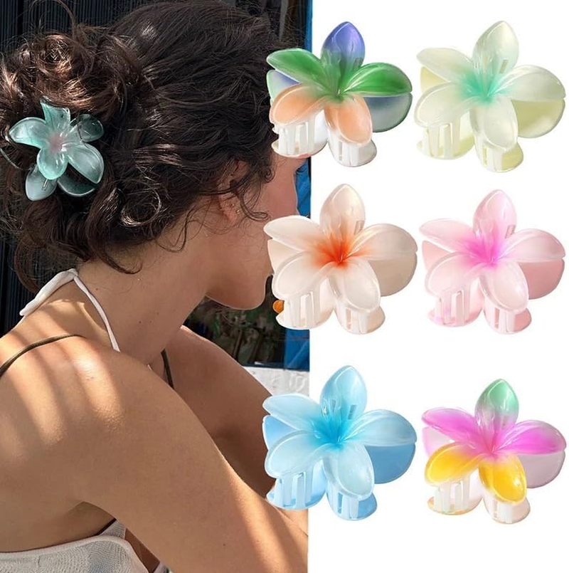 Hair Claw Clips 8Cm New Large Size Pearlescent Sweet Gradient Acrylic Plumeria Flower Hairpin Shark Clip Hairpin Hair Accessory image number 1