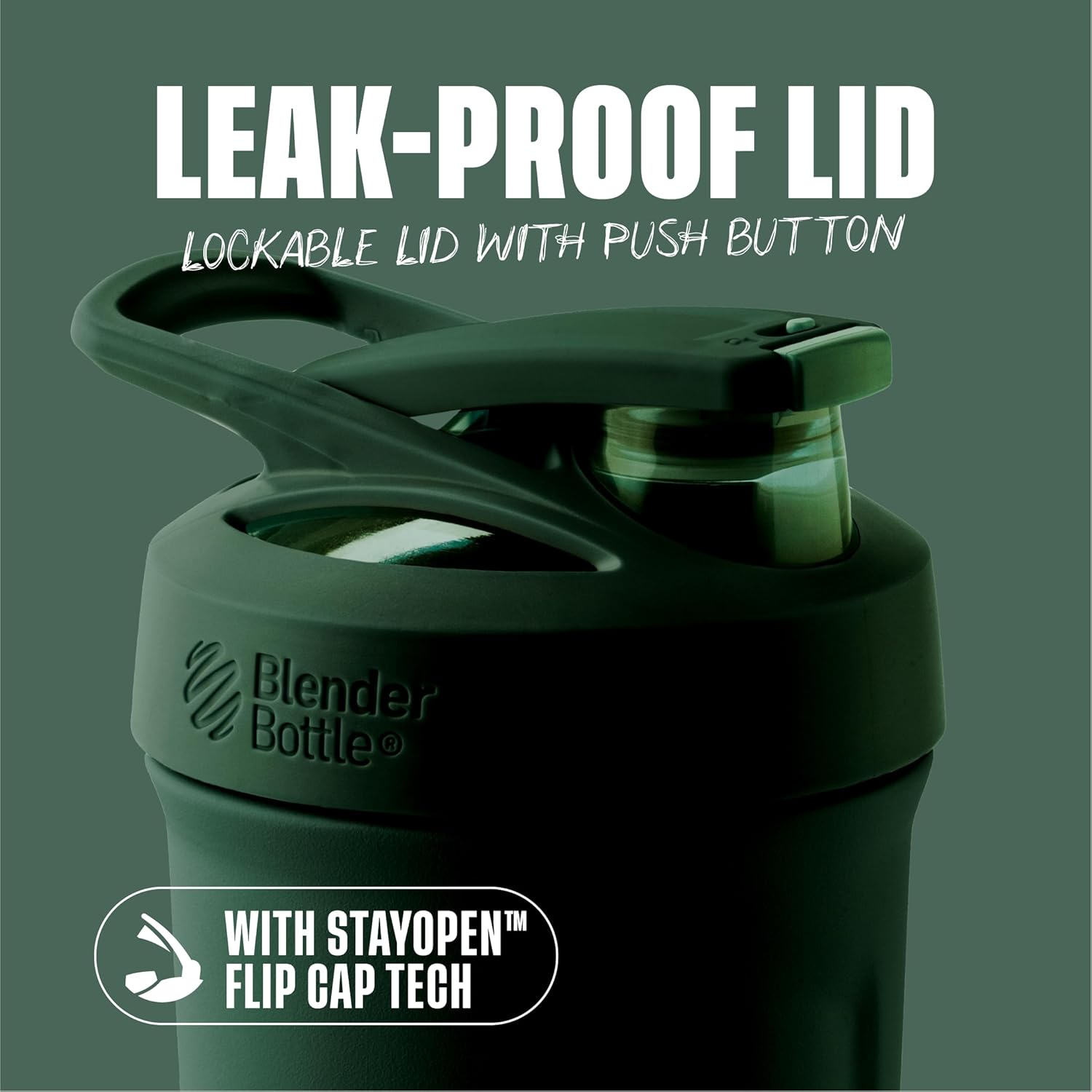 Blenderbottle Strada Shaker Cup Insulated Stainless Steel Water Bottle with Wire Whisk, 24-Ounce, Forest