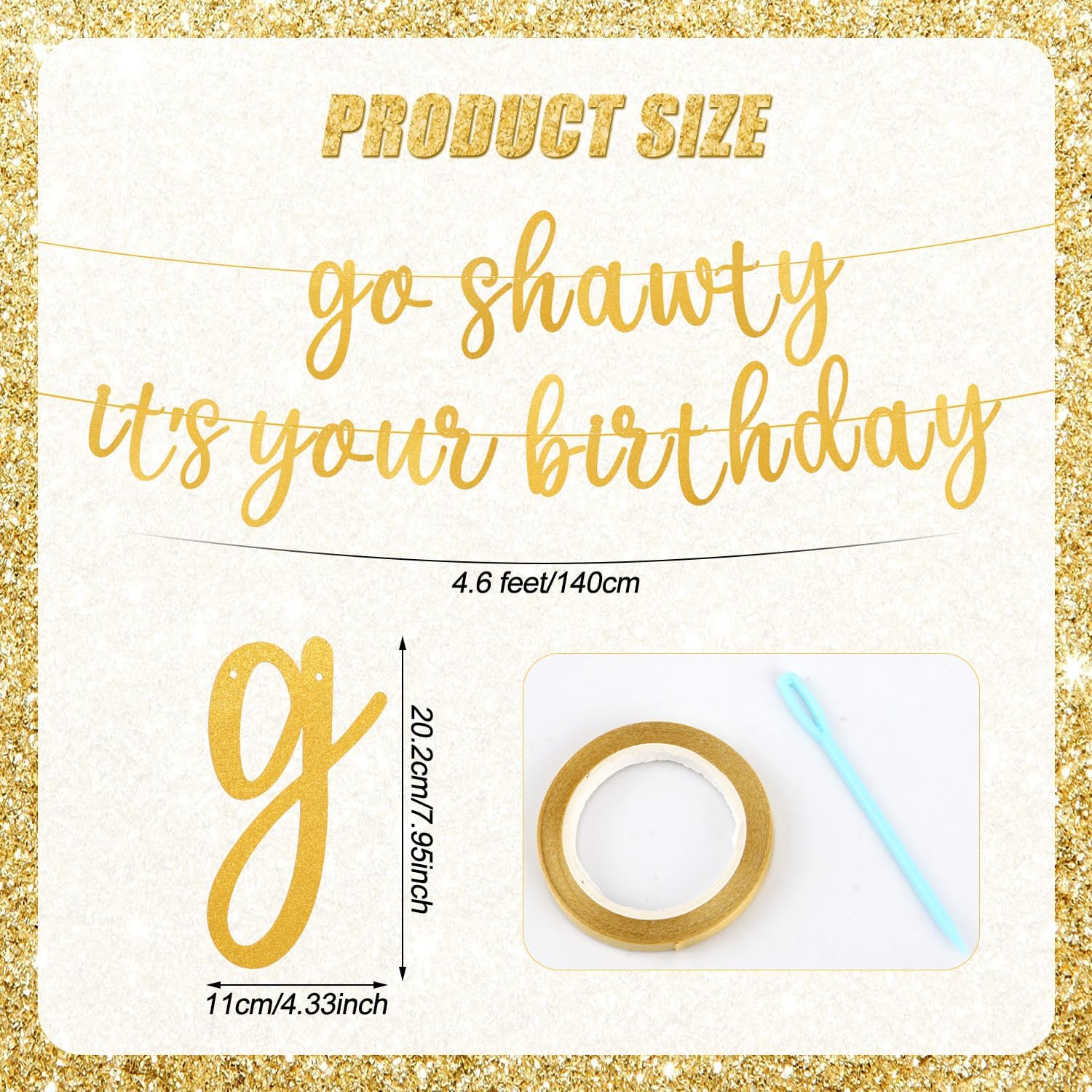 Go Shawty It'S Your Birthday Banner, DIY Rap Theme Birthday Banner Happy Birthday Banner Sign Hip Hop Birthday Garland Banner for Party Favor Photo Props (Gold) image number 2
