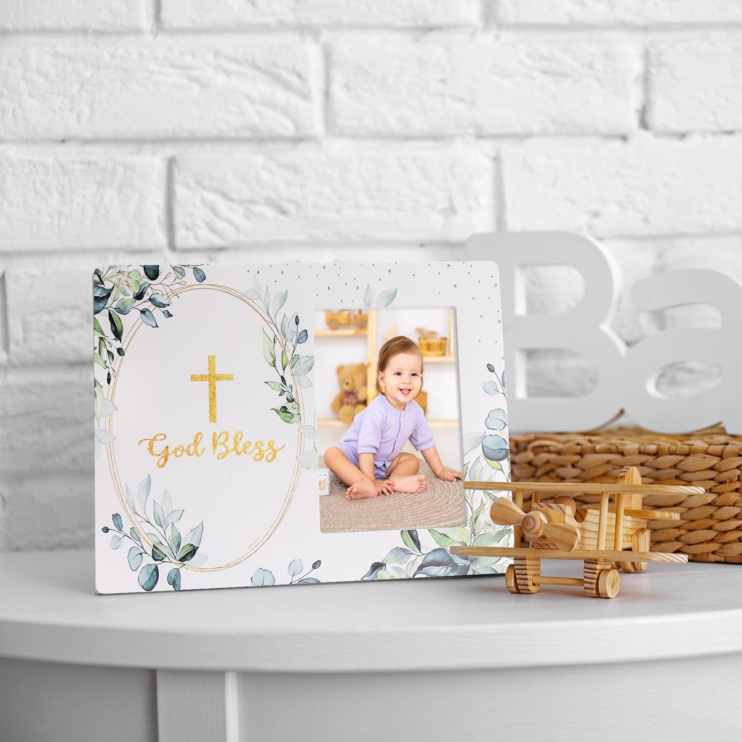 Baptism Gifts for Boys Girl First Communion Christening Gift for Boy Girls with Baby Blanket Baptism Card Picture Frame White Socks Bib