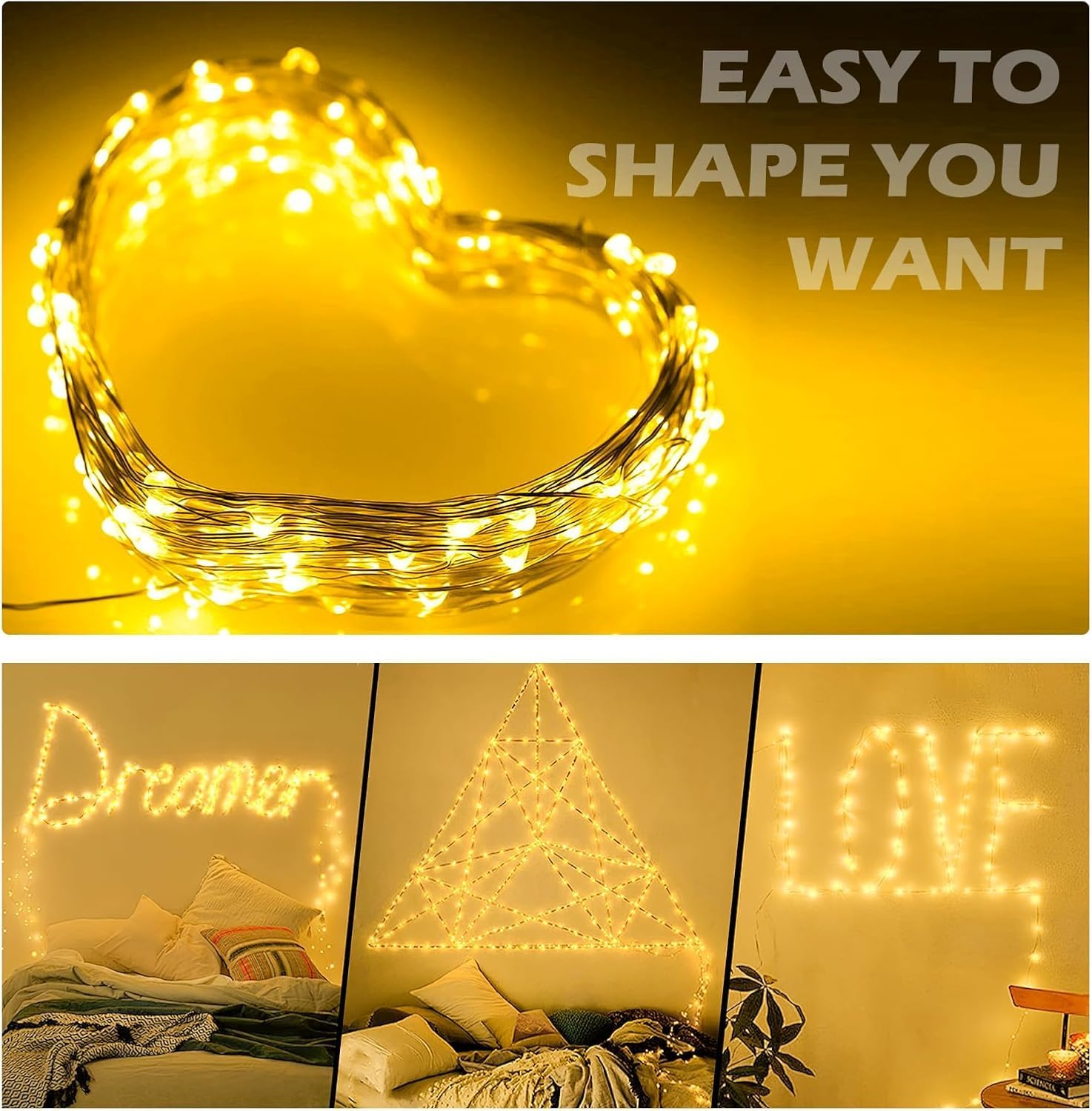 10M 100LED USB Fairy Lights Plug in with Remote, Twinkle String Light with Remote and Timer, Waterproof 8 Modes Starry Lights for Indoor Wreath DIY Party Wedding Christmas Decoration, Warm White - Usb Fairy Lights With Remote image number 3