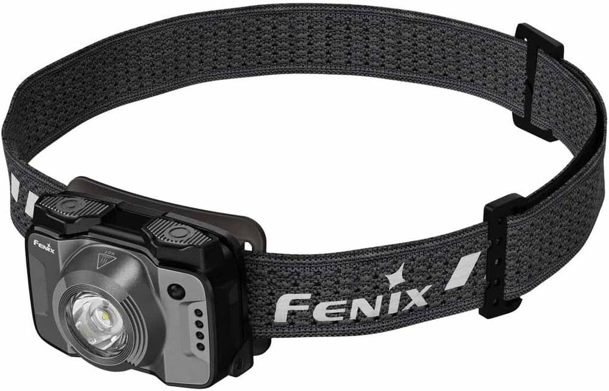 FENIX HL12R V2.0 Rechargeable Headlamp - Aluminum LED Red Light - 500 Lumens & Four Bright Levels - USB Type-C Charging & 112 Hrs Working - Security Torch for Camping, Hiking & Outdoor Adventures Gray