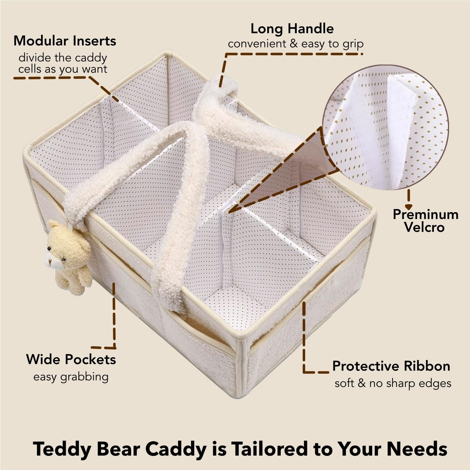 HJB VISSO Baby Diaper Caddy Organizer, Nappy Caddy Storage Basket for Wipes, Portable Nursery Diaper Organizer (Ivory White) image number 1