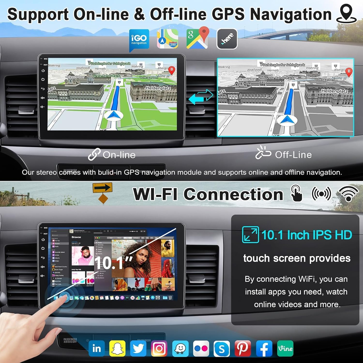 【4G RAM 64G ROM】 Car Radio for Mitsubishi Lancer 2008-2017, Android 10.1 Inch 5G Wifi Lancer Stereo with Wireless Carplay/Android Auto, Support Gps/Bluetooth5.2/1080P HD Backup Camera/Swc/Fm Radio image number 5