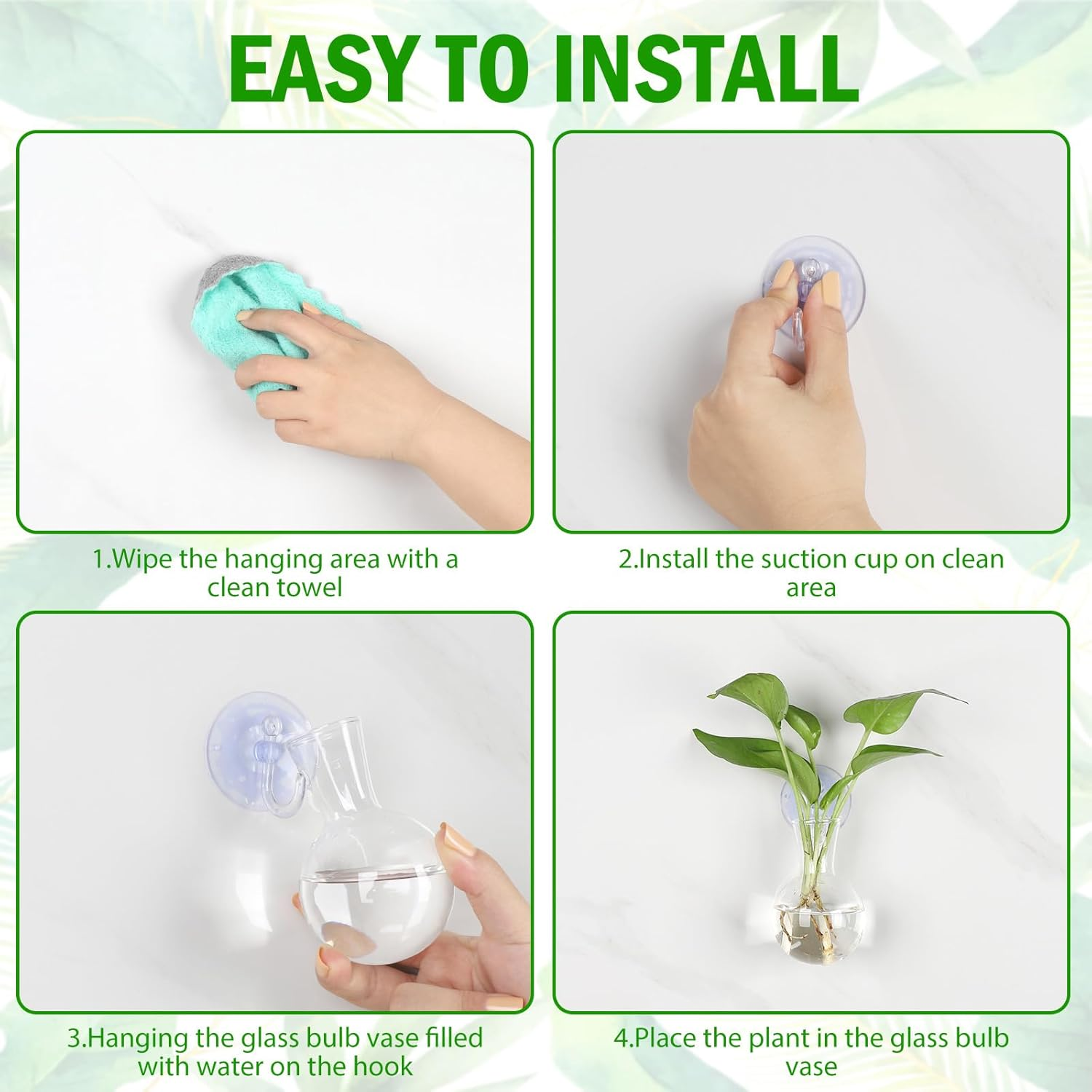 Bunmery 4 Pcs Window Propagation Stations, Easy to Install Plant Propagation Bulbs with Suckion Cups, No Nails Wall Hanging Planter Propagation Station, Glass Plant Terrarium Vase image number 6