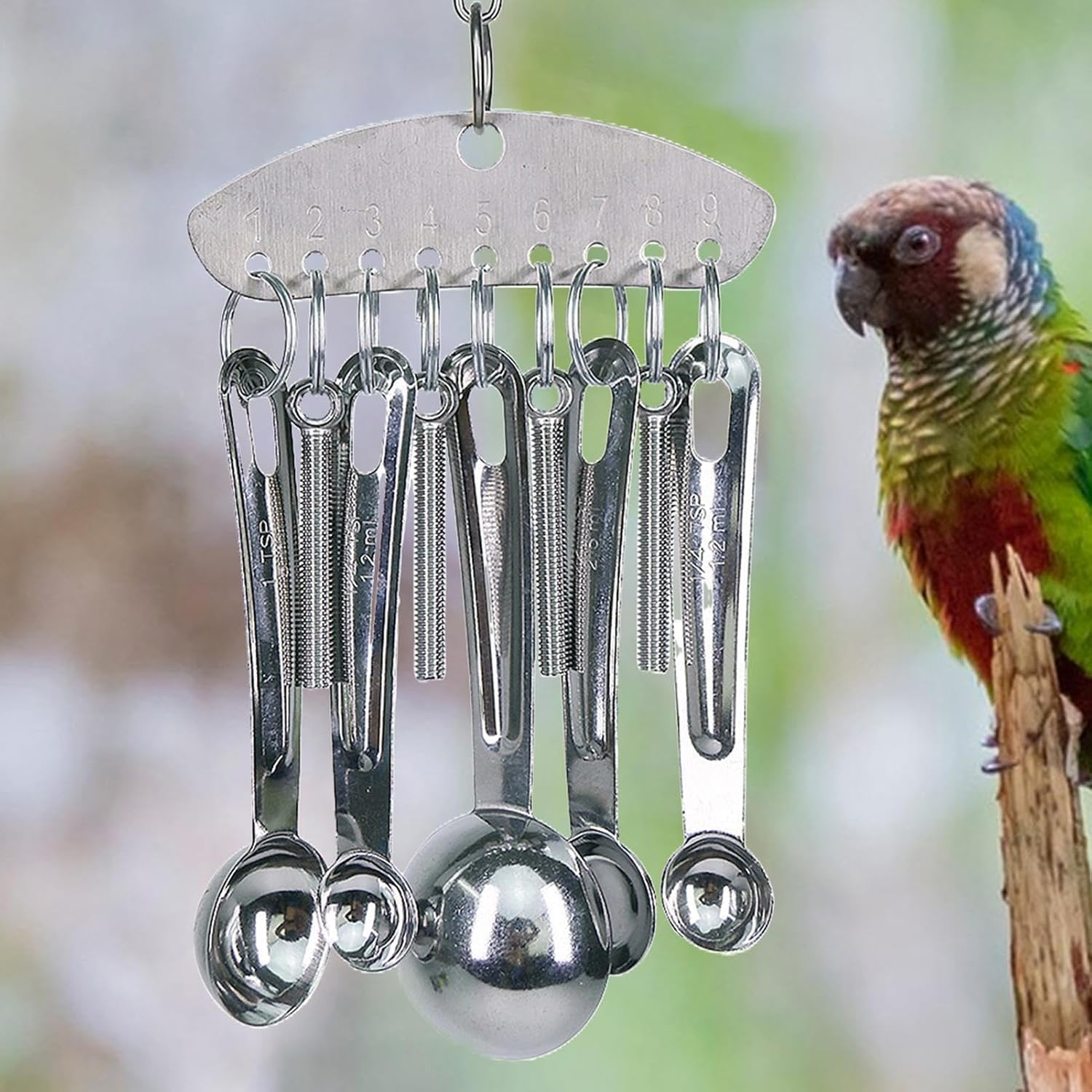 Yeanifeana Durable Stainless Steel Bird Chew Toy with Ring Bell - Parrot Chew Toy for Beak Conditioning and Entertainment, Safe and Fun Spoon Design for Small to Medium Birds (A) image number 3