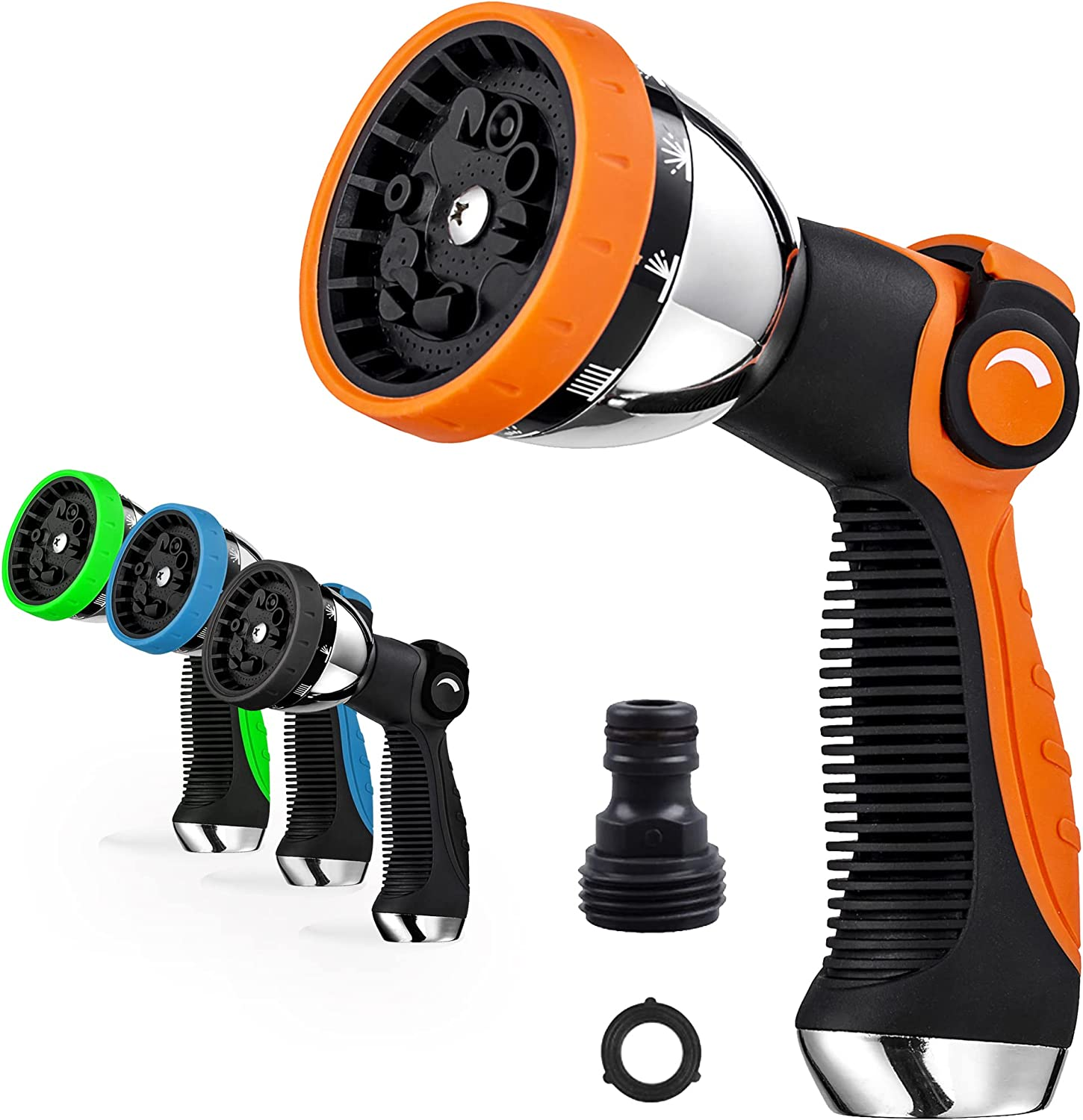 Garden Hose Spray Nozzle,10 Hose Metal Duty Watering Patterns Thumb Control on off Valve, High Pressure Nozzle Sprayer for Plants, Car Wash,Cleaning,Showering Pets