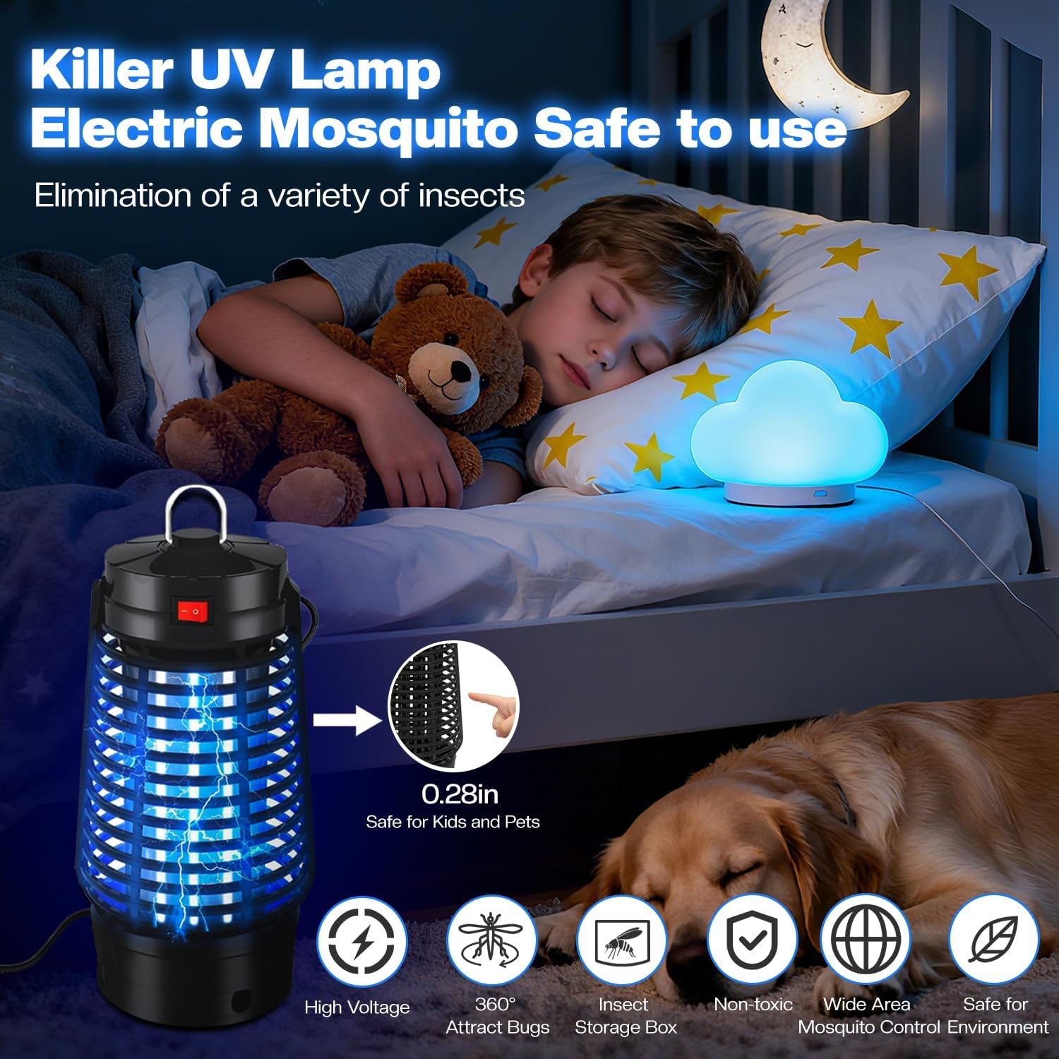 Necomi Bug Zapper Outdoor, 12W Electric Mosquito Killer Lamp with Sticky Boards, Electric Insect Trap & Insect Catcher, Powerful Bug Zapper Light for Home, Indoor, Outdoor, Yard (Black) image number 3