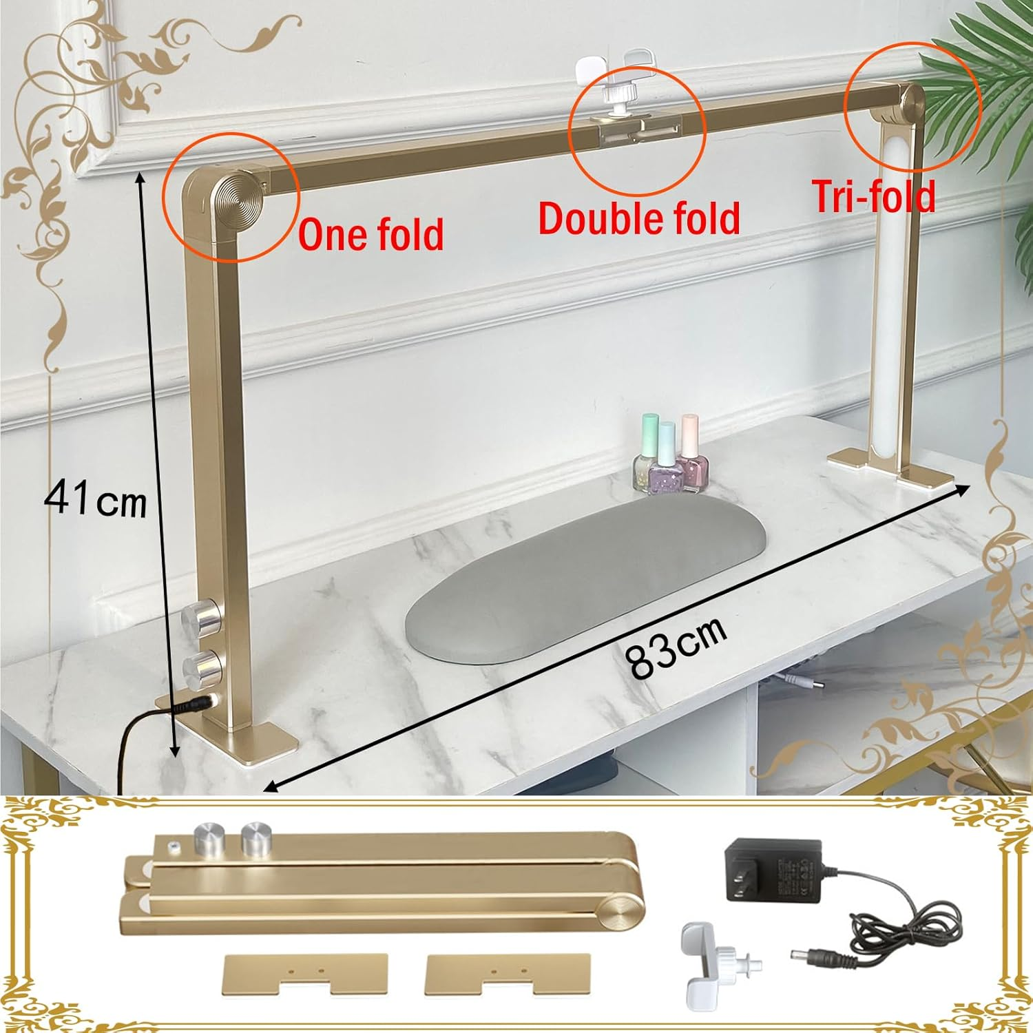 48W Premium Foldable Nail Light for Desk,Led Manicure Lamp with Phone Holder,Tri-Fold Lash Arc Light,3000K-6000K Stepless Dimming & No Dark Zones for Beauty,Eyelashes,Tattoos, Manicure,Salon & Crafts image number 6