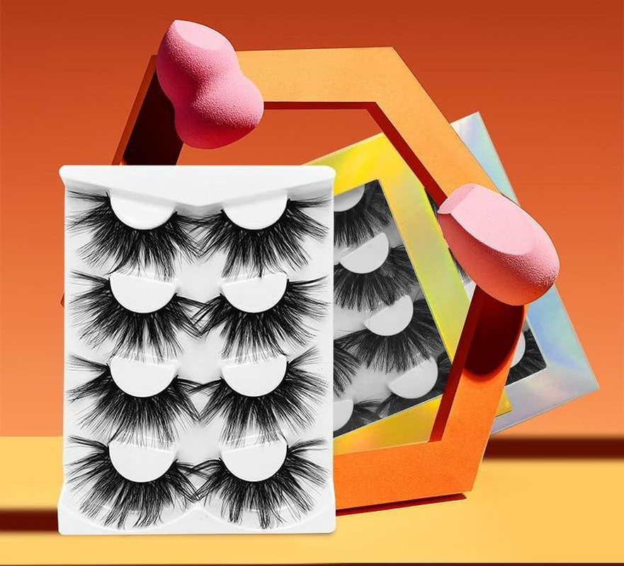 25Mm Lashes, 6D Faux Mink Dramatic Eyelashes Pack, Big Fluffy Volume Lashes, Long Thick Criss-Cross Wispy Lashes, Handmade False Eyelashes for Eye Makeup, 4 Pairs of Mink Hair Lashes Extension (6DX05) image number 2