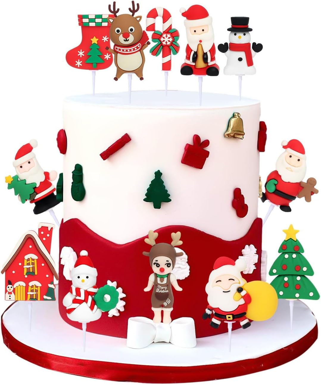 12Pcs Christmas Cake Decoration Ornament, Christmas Cake Decoration Supplies, Santa Claus, Snowman and Deer Etc image number 3