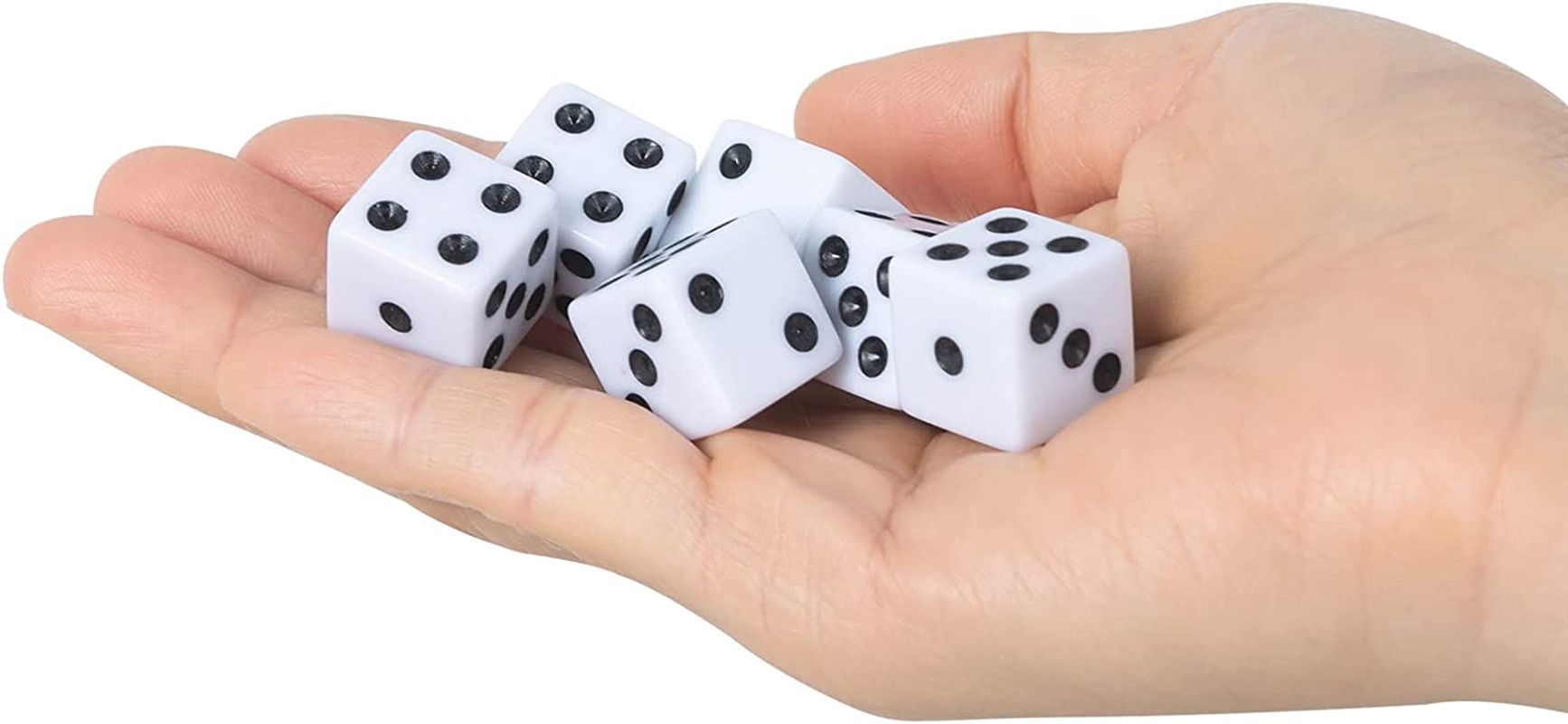 50 Pack 16MM White Dice - Six Sided Standard Opaque White Dice with Black Pips Dots for Board Games image number 4