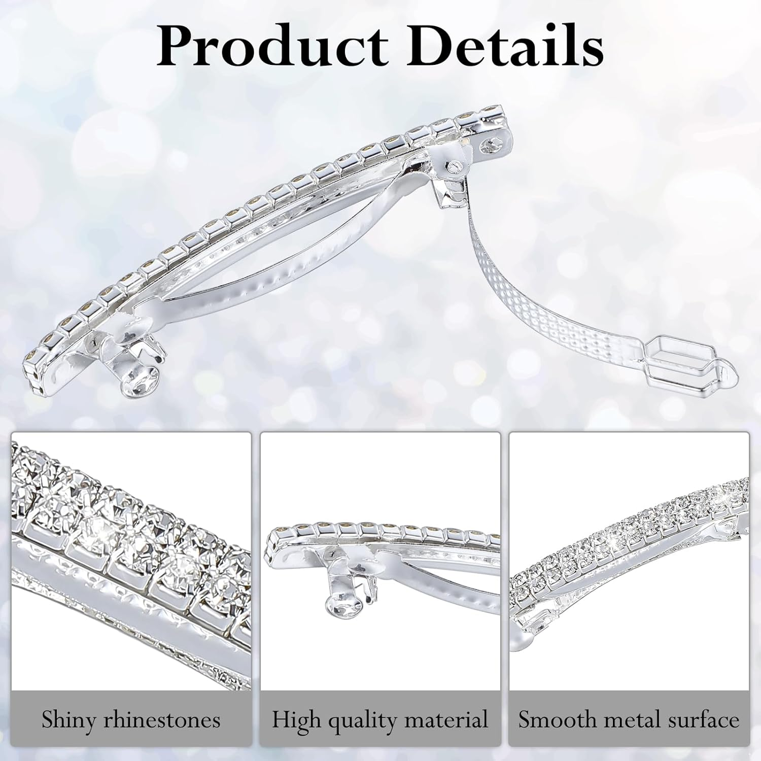 Xinjoduz 4 PCS Small Sparkly Rhinestone Hair Clips, Silver Crystal Ponytail Holder Side Clips Bling Metal Spring Hair Barrettes for Women Girls Bridal Wedding Engagement Prom Valentines image number 1