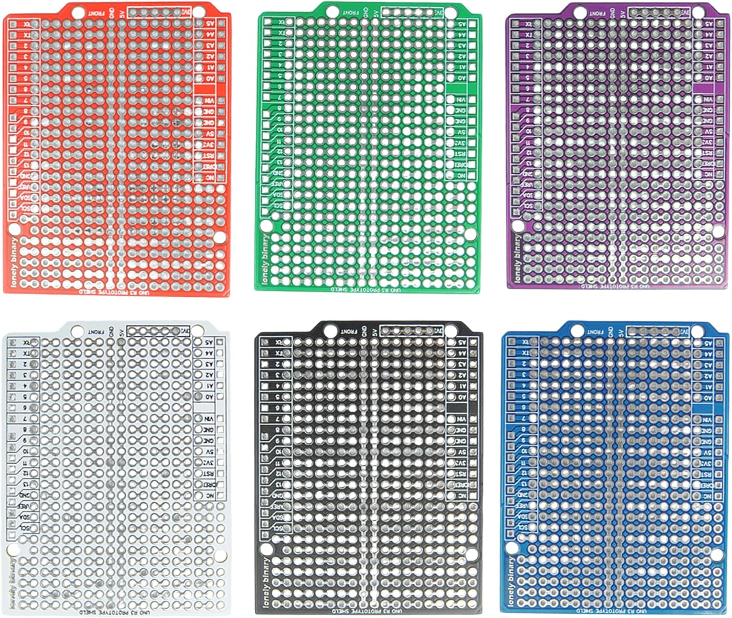 Lonely Binary 12-Pack Uno R3 Prototype PCB Boards &ndash; Color-Coded Solderable Breadboards Compatible with Arduino, ESP32, Raspberry Pi for DIY Electronics, Prototyping & STEM Projects image number 2