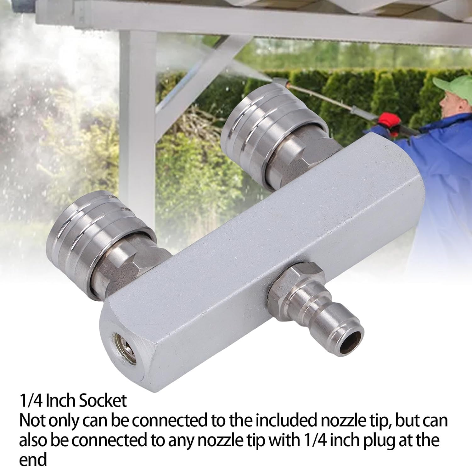 Jiawu Pressure Washer Tips, 2 in 1 Dual Power Washer Nozzle Tips, 1/4 Inch Quick Connect Aluminum Alloy Spray Nozzles with 0 Degree Red & 40 Degree White Nozzle, 4500PSI image number 1