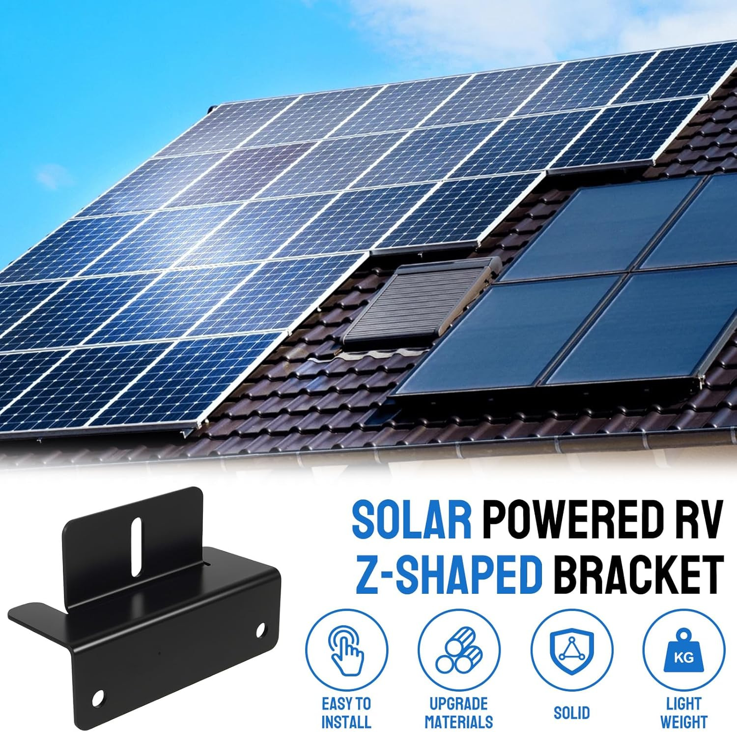 8Pcs Solar Panel Z Bracket Holder Kit Aluminum Alloy Solar Panel Mounting Bracket with Screws Mounting Hardware for RV Roof..(Black,9-Piece Set) image number 6