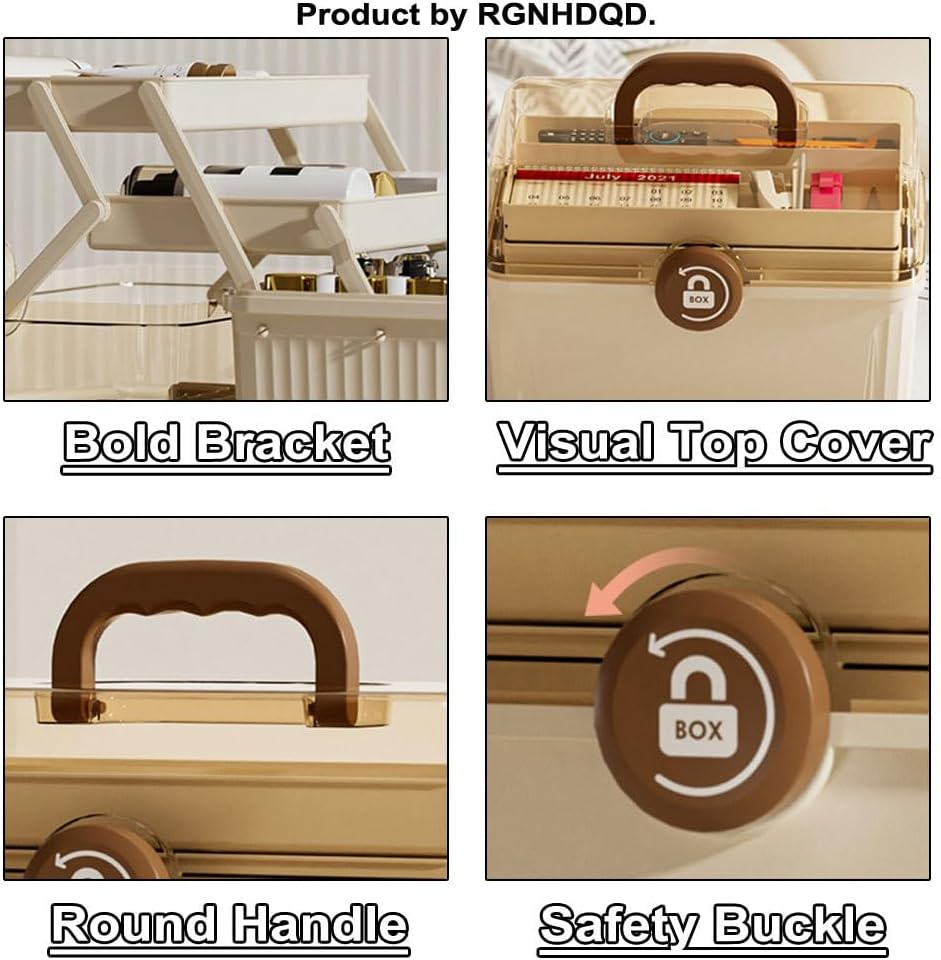 Portable Medicine Cabinets Storage Box with Handle 3 Tier First Aid Kit for Home, Camping Travel Medical Storage Container Emergency Supply Case (Beige) image number 5