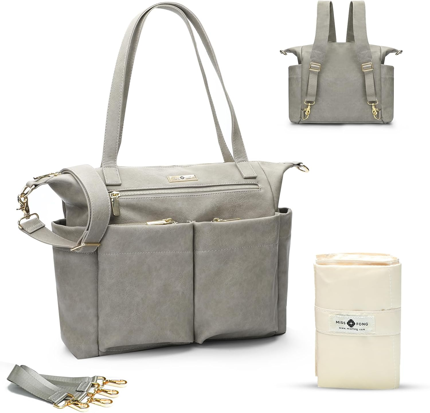 Miss Fong Diaper Bag Tote Baby Bag Leather Diaper Bag Backpack Large Diaper Tote Bag for Girls & Boys Diaper Bag Purse with 11 Diaper Bag Organizer,Changing Pad, Stroller Straps,4 Insulated Pockets - Black image number 4