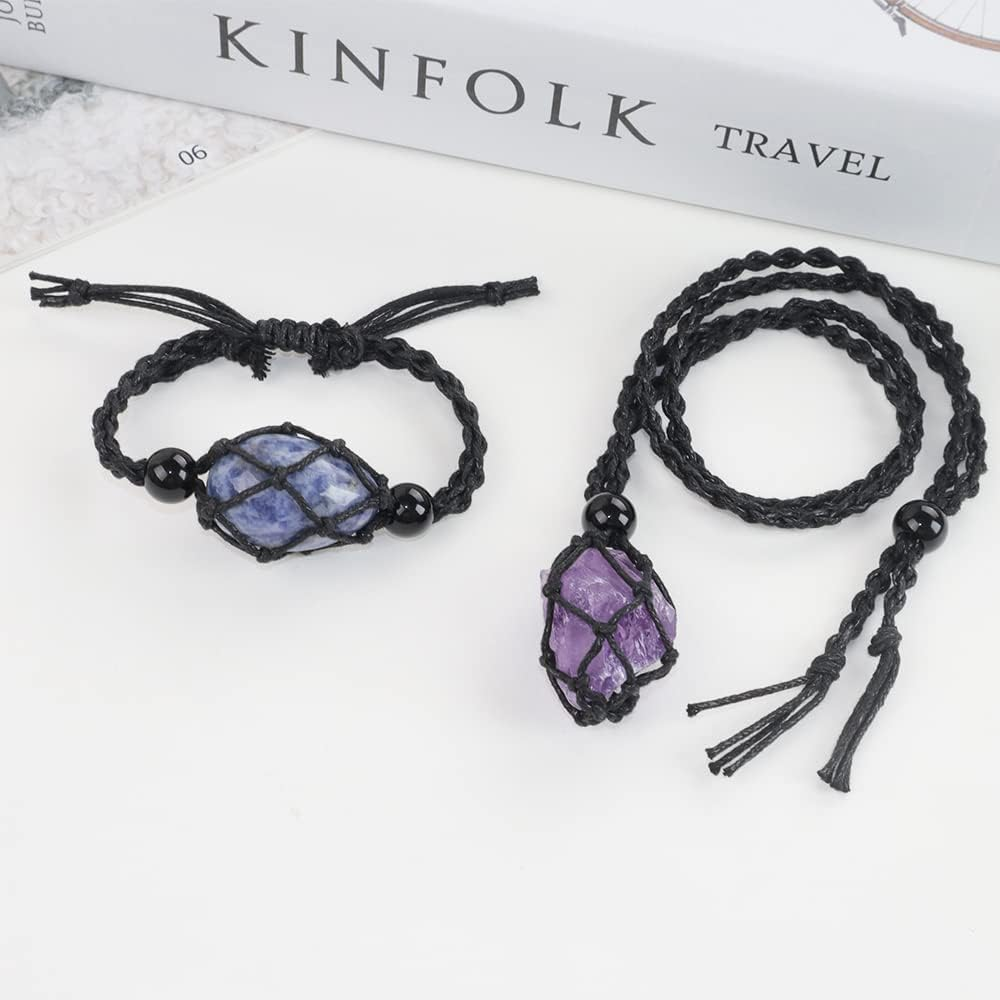 FANASY 12 PCS Crystal Cage Necklace Holder Necklace Cord Empty Stone Holder Pendant Stone Holder Replacement with Adjustable Length - Black image number 3