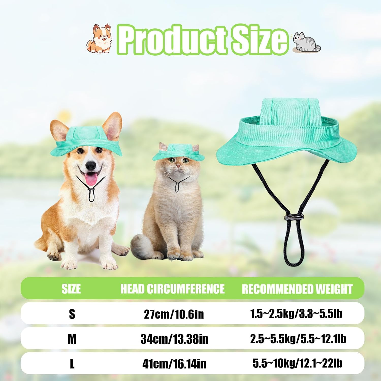 Dog Sun Hat, 1 Piece Adjustable Dog Sun Protection Hat with Ear Holes, round Brim Dog Visor Cap, Pet Fishing Hat for Puppies, Small Dogs, Cats, Outdoor Sports (Green, M)