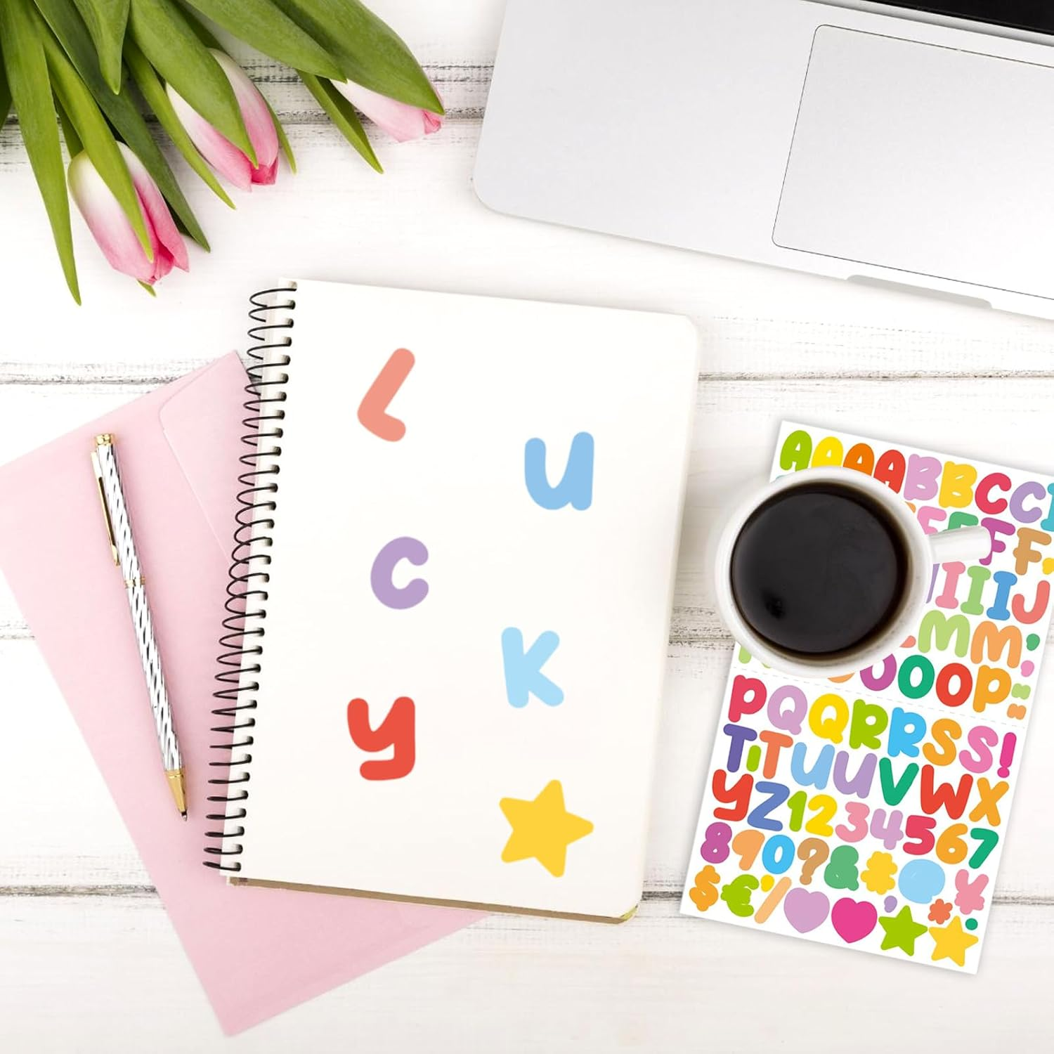 15 Sheets Letter Stickers, Self Adhesive Alphabet Stickers, Alphabet Stickers Alphabet Number Stickers Colorful Letter and Numbers Stickers Adhesive Letter Stickers for Children (Couleur) image number 1