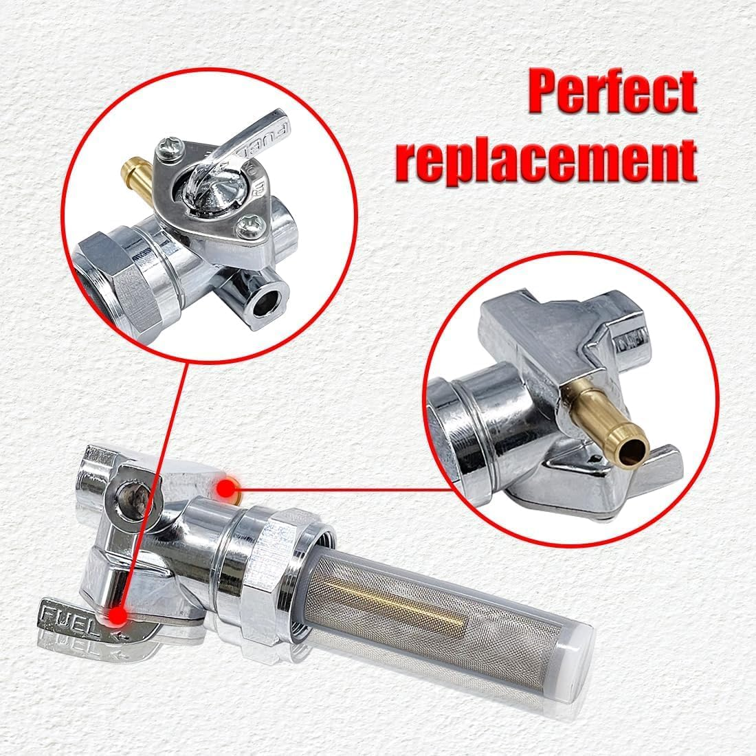 Petcock Fuel Valve 22Mm Right Outlet Spigot for Harley Davidson Sportster Big Twin Dyna Fatboy Electra Glide Heritage Softail Springer Sport Super Tour Glide Low Rider Gas Tank Valve Switch Chrome