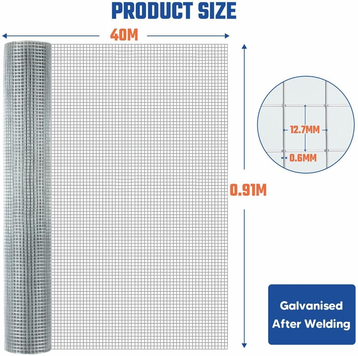 AUSWAY Welded Wire Mesh Fence 40Mx0.91M Chicken Coop Tree Plant Guard Rabbit Cage Animal Enclosure Post Welding Hot Galvanised Netting Fencing Roll image number 4