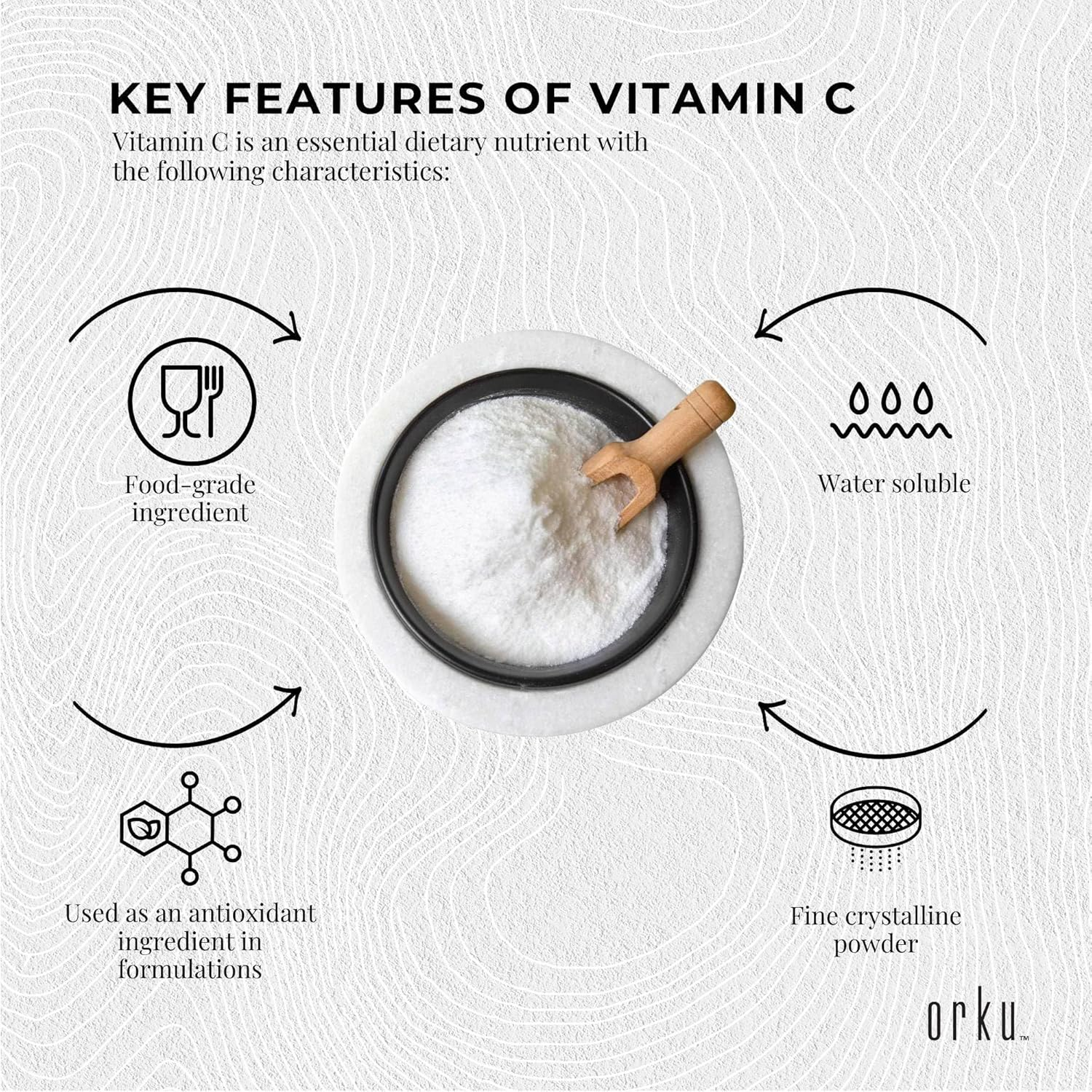 Orku 1.3Kg Vitamin C Powder in Tub Pure L-Ascorbic Acid - USP Grade Non-Gmo image number 3