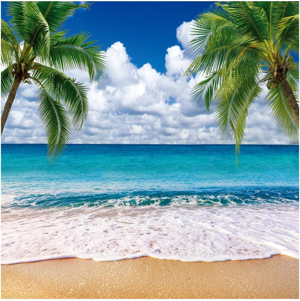 SJOLOON Summer Sea Backdrop Tropical Beach Plants Photo Backdrop Hawaiian Ocean Blue Sky Background for Theme Party Supplies Studio Props 12692(7X5Ft) image number 6