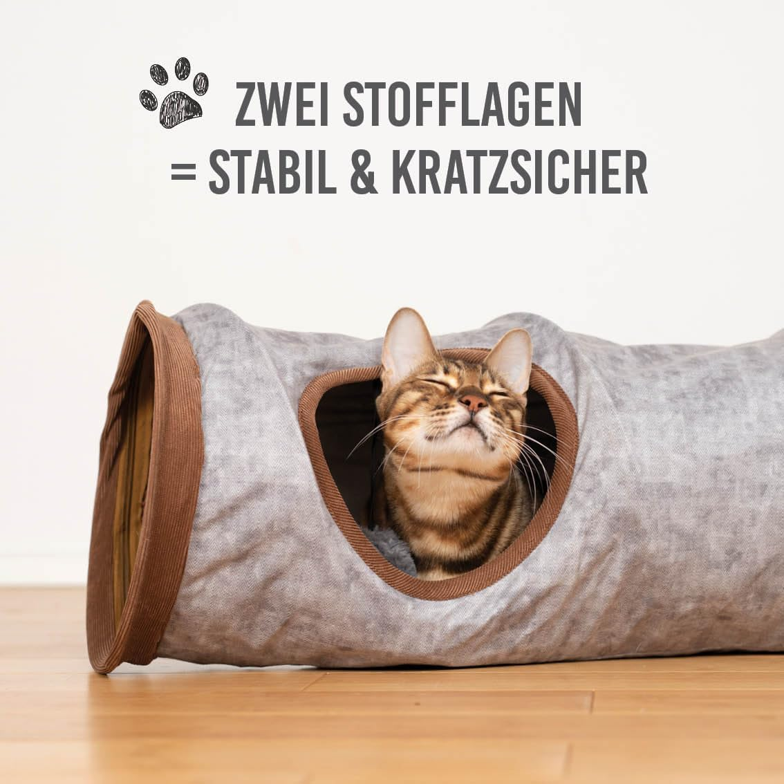 Karaluna Premium Cat Tunnel 120 X 24 Cm I 3 Peep-Holes & Play Balls I Cat Play Tunnel Foldable Cat Toy Cat Tunnel Rustling Tunnel Cave Roll Cat Tunnel Cat Grey Rabbit XXL image number 5
