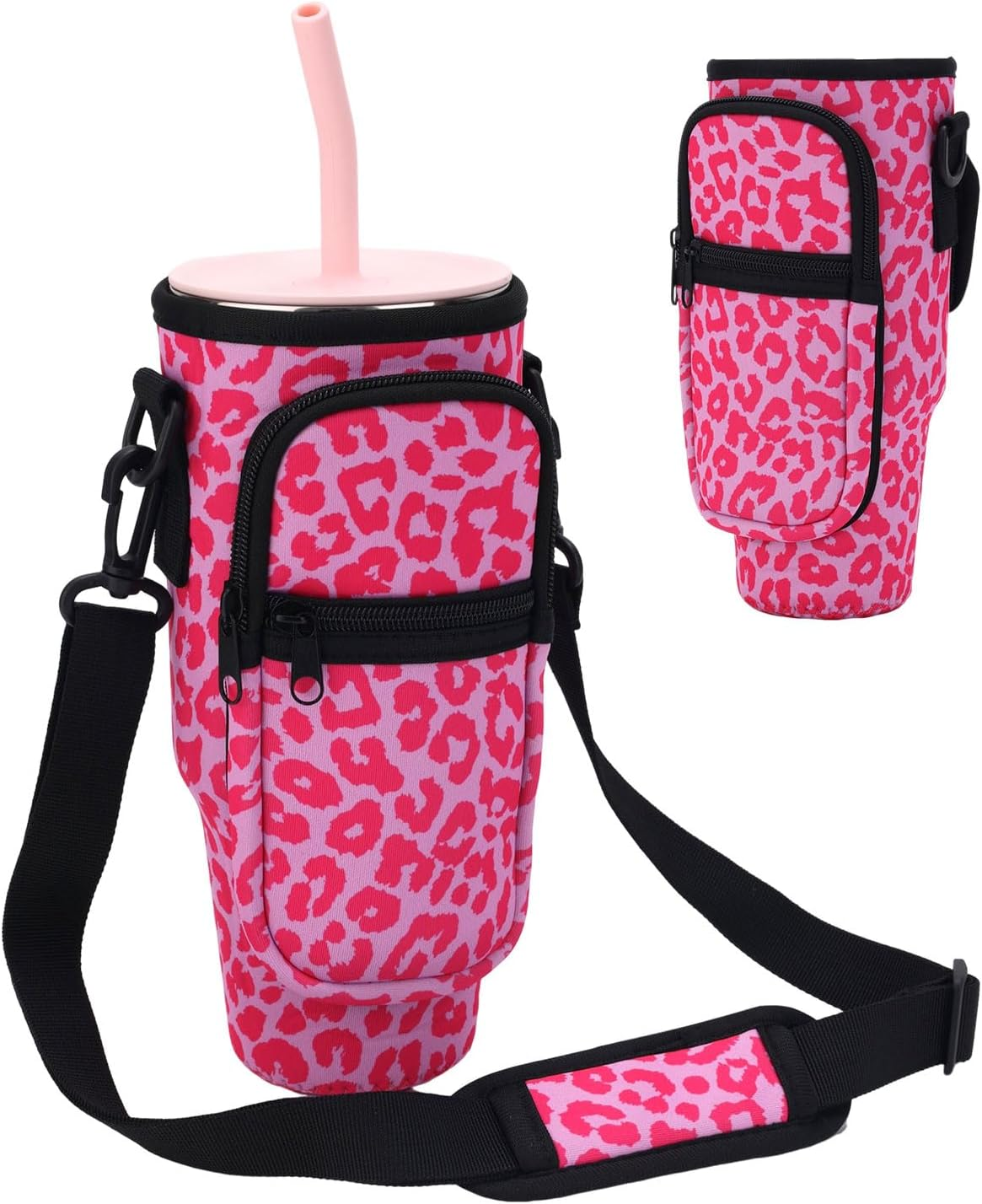 Water Cup Bag for Stanley 40/30Oz Tumbler, Water Bottle Carrying Bag with Adjustable Shoulder Strap & Phone Pocket Fabric Cup Holder for Stanley Cup Accessories