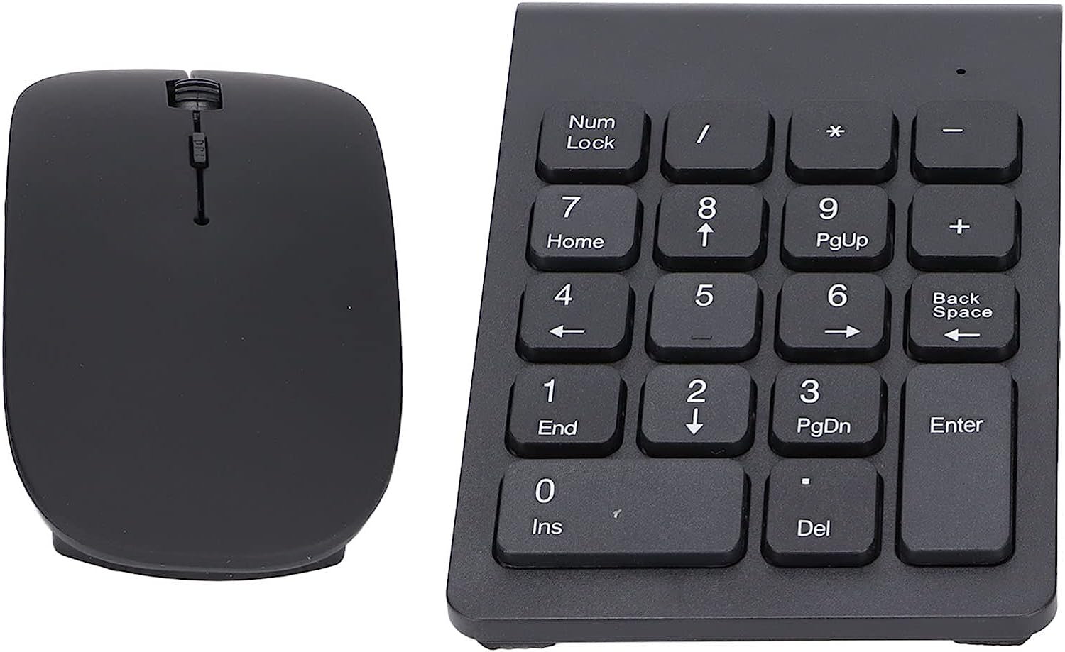 Wireless Number Pad and Mouse Combo, Portable Ultra Slim 2.4Ghz USB Wireless 18 Keys Numeric Keypad and Mouse Set for Laptop, Notebook, Desktop, PC Computer, Plug and Play, Black image number 2