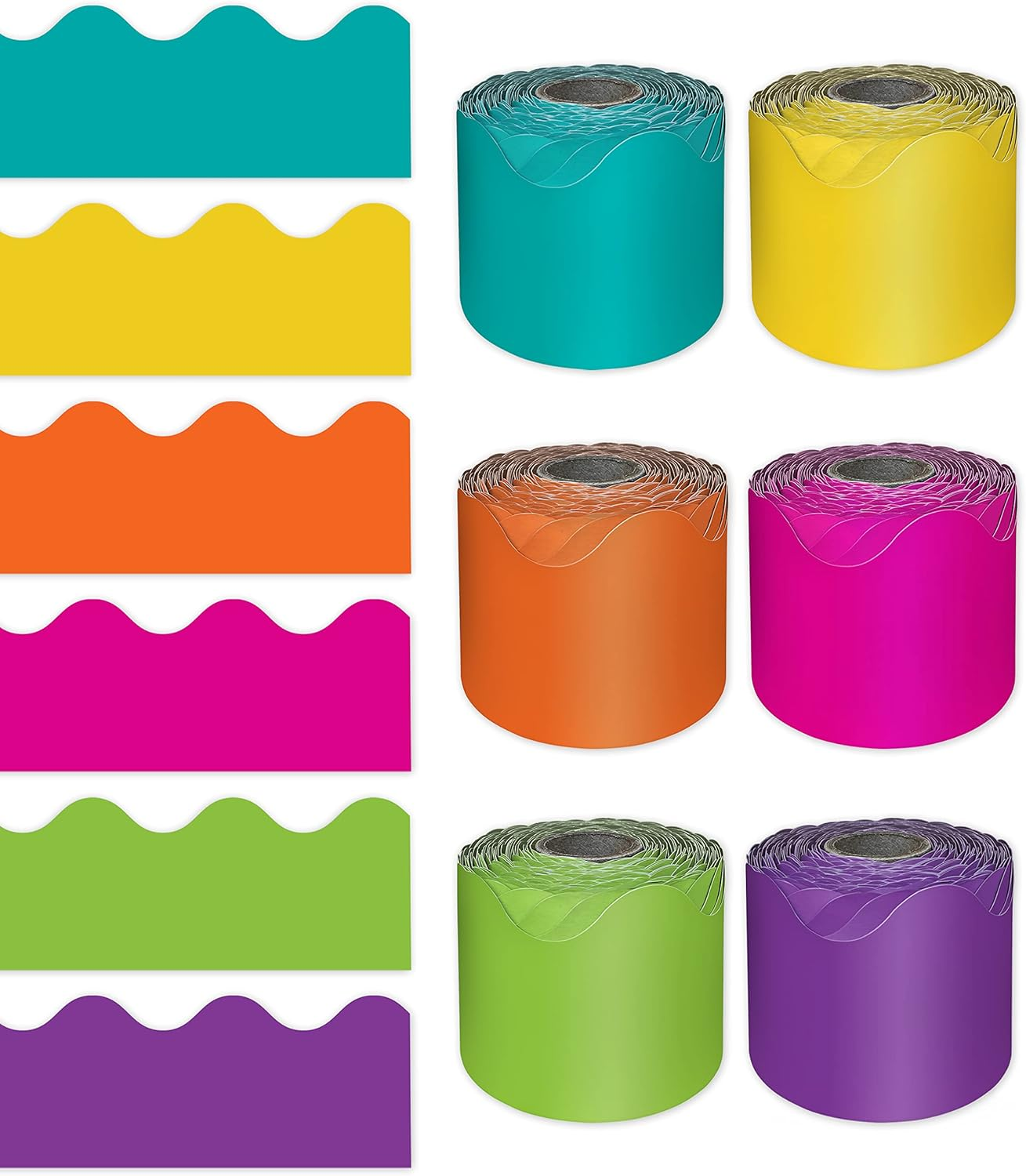 Carson Dellosa 5 Rolls of 325 Ft Scalloped Bulletin Board Borders, Orange, Yellow, Lime Green, Hot Pink, Teal Classroom Borders for Bulletin Board & Classroom D&eacute;cor, 65 Ft per Bulletin Board Trim Roll
