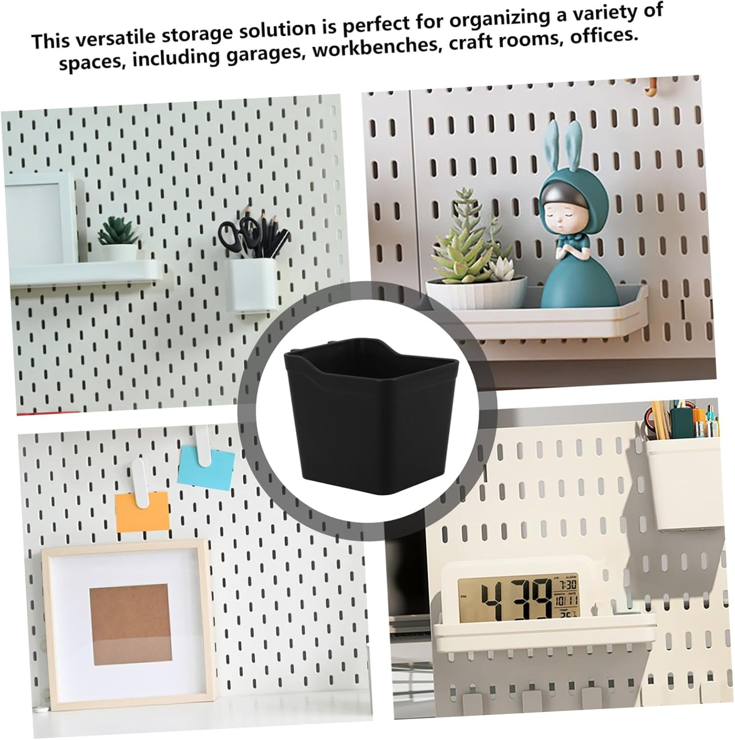 NULYLU 6Pcs Pegboard Organizer Kit with Storage Bins for Garage Workbench Tool Storage Cups Vertical for Workshop Office Kitchen Black