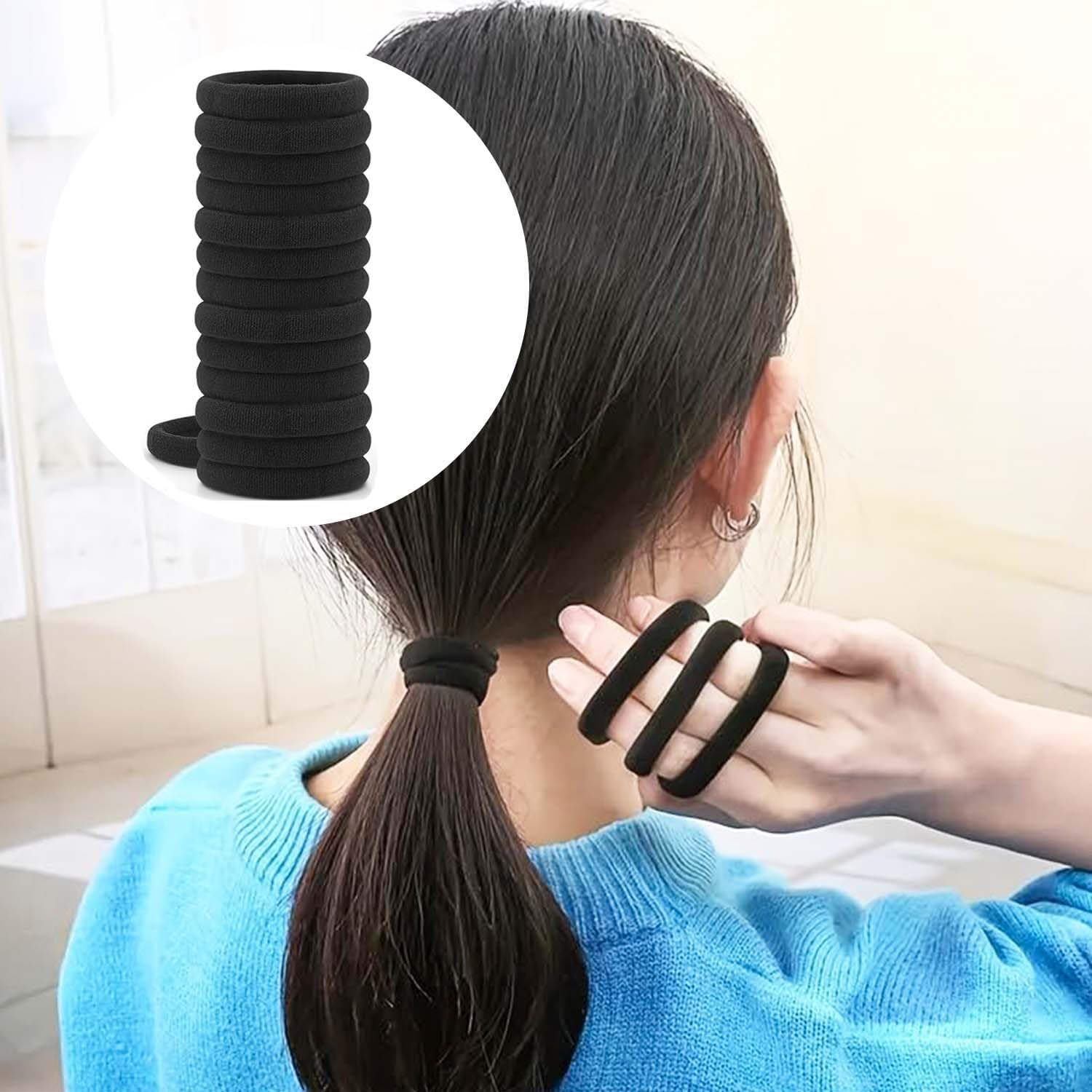 Scrunchies Hair Bands Bracelets Ponytail Holder Hair Accessories Extra Elastic & Strong Hold for Women, Men, Children (Black) image number 3